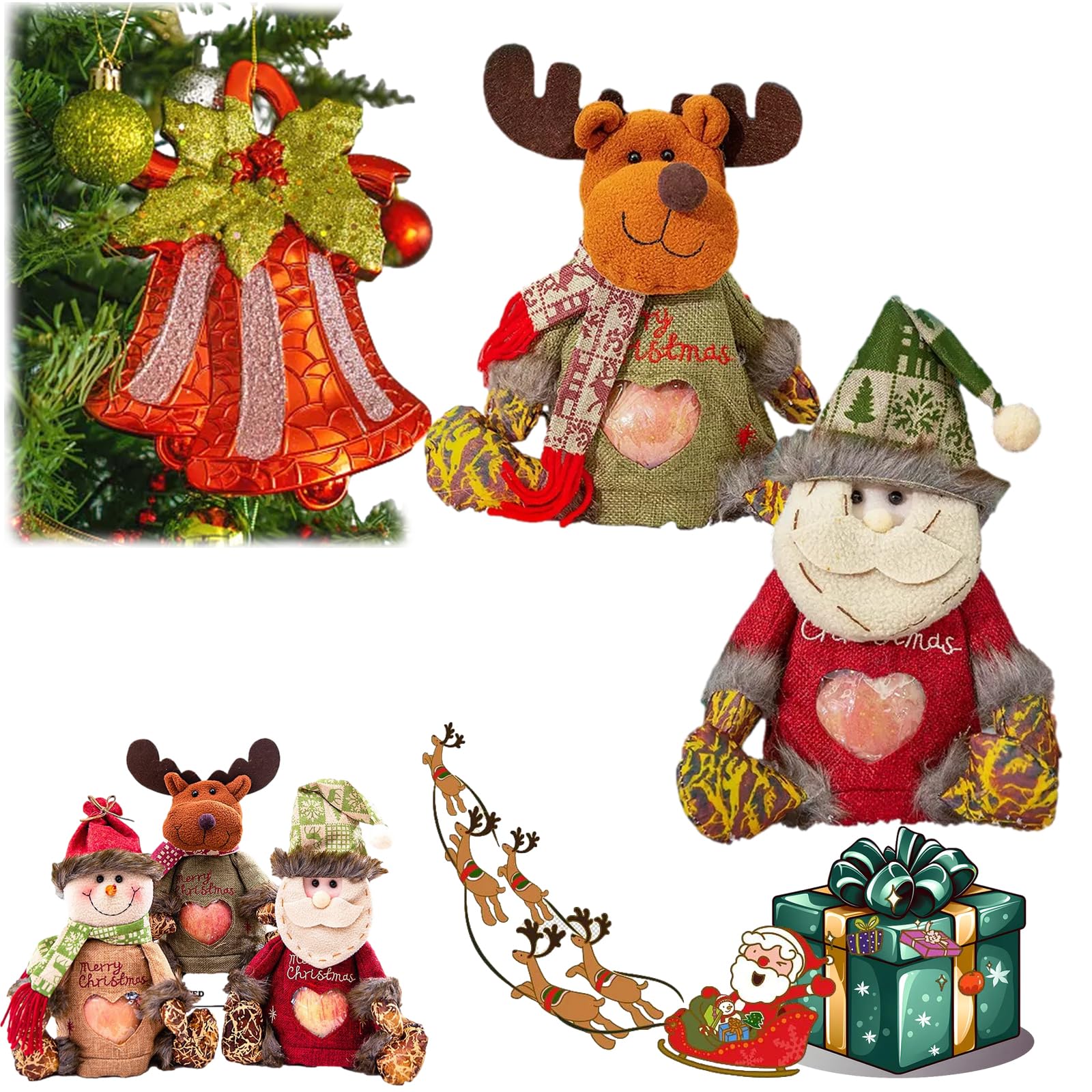 HOPASRISEE Christmas Gift Bags Zipper Design, Christmas Gift Doll Bags, 3D Doll Decoration Gift Bag, Christmas Gift Bags for Party and Festival, Santa, Christmas Candy Bags (2PC-B)
