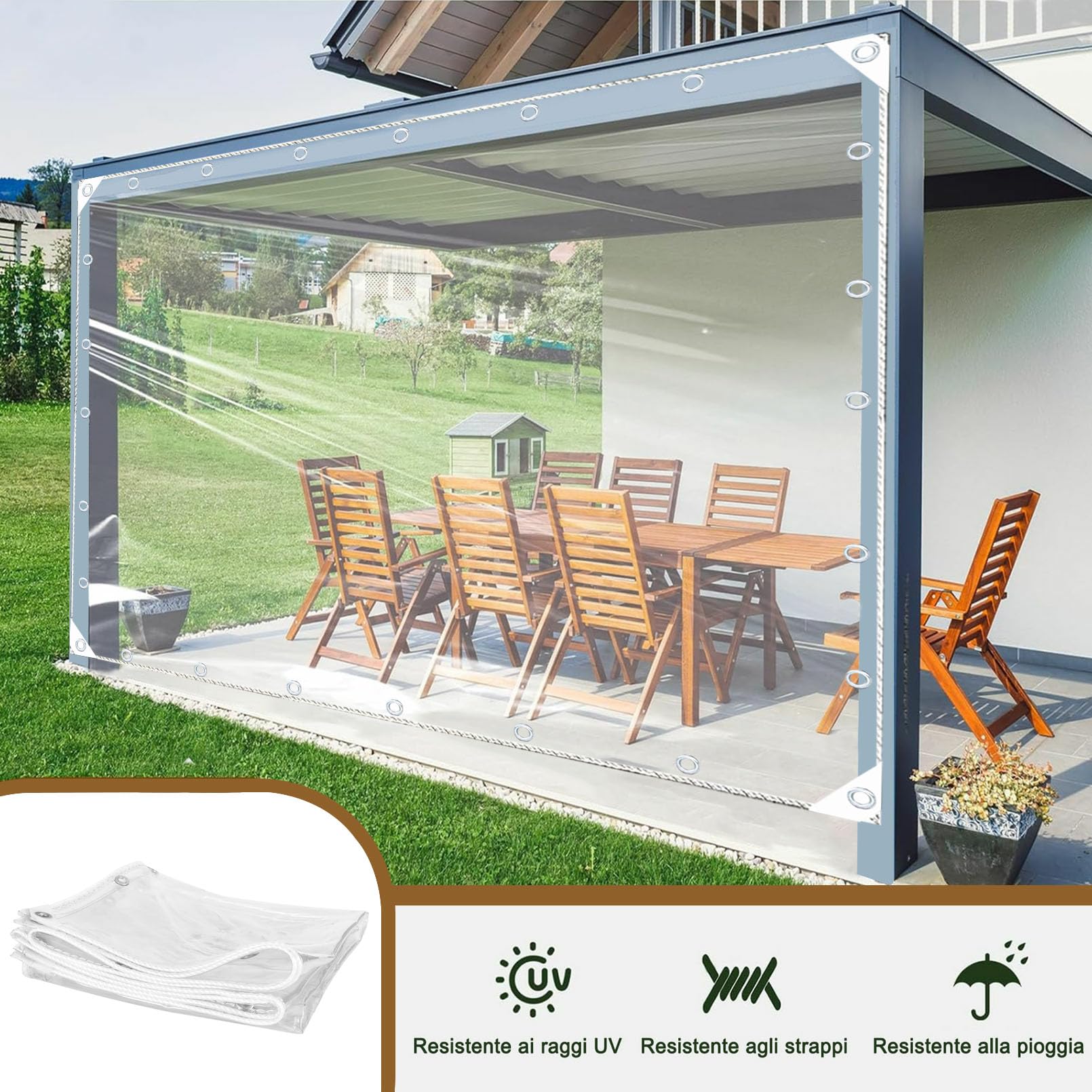 650g/㎡ Telone Trasparente Antivento Antipolvere Pieghevoli Resistente Alle per Esterno,0.55mm Spessore 1.5x2m Telo di Protezione Resistente UV Antistrappo in PVC Spaziatura dei Fori 30cm