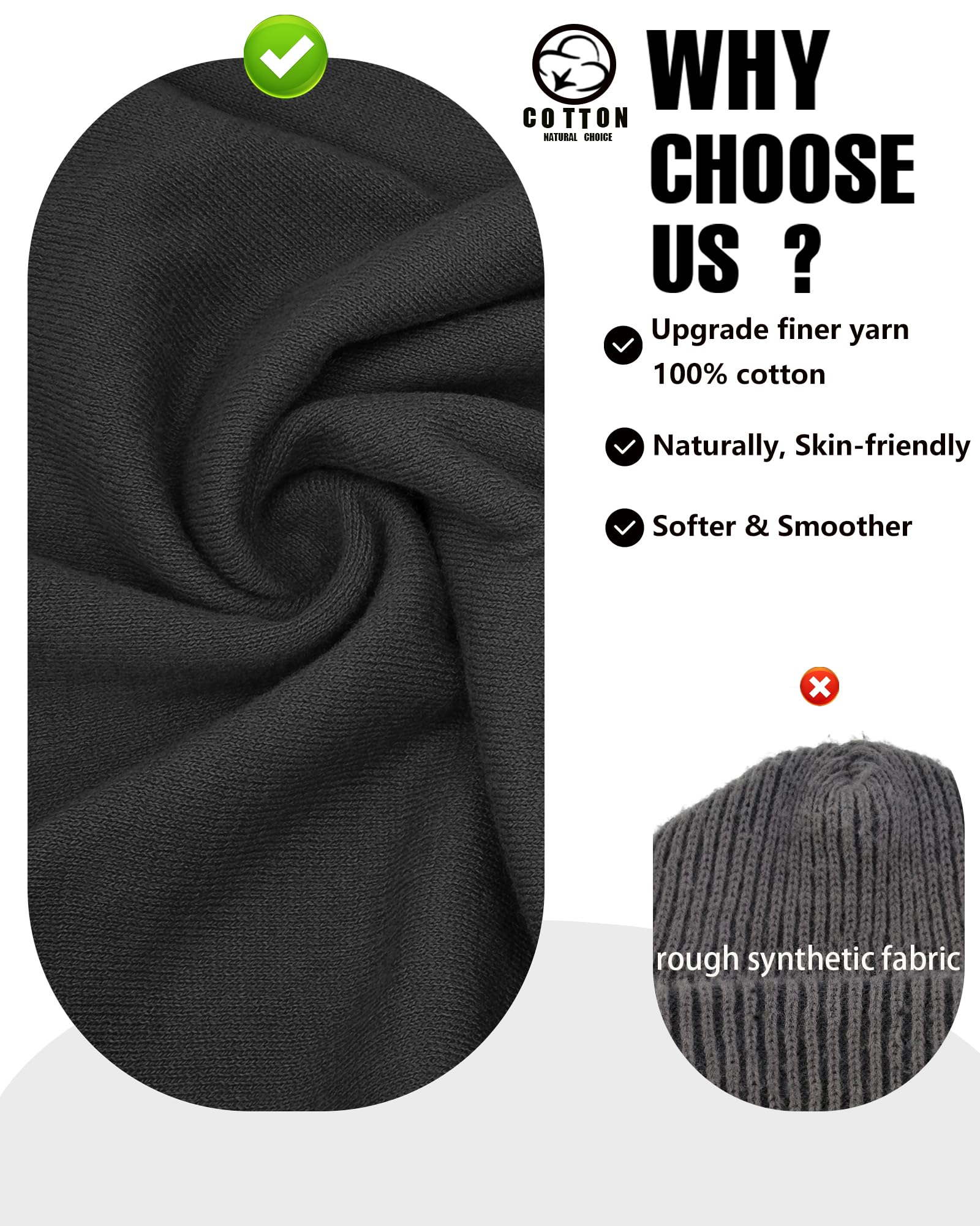 choshion Thin 100% Cotton Fine-Knit Beanie Hat-Lightweight Ultra Soft Slouchy Daily Cuffed Beanies Hats Chemo Skull Cap — view 8