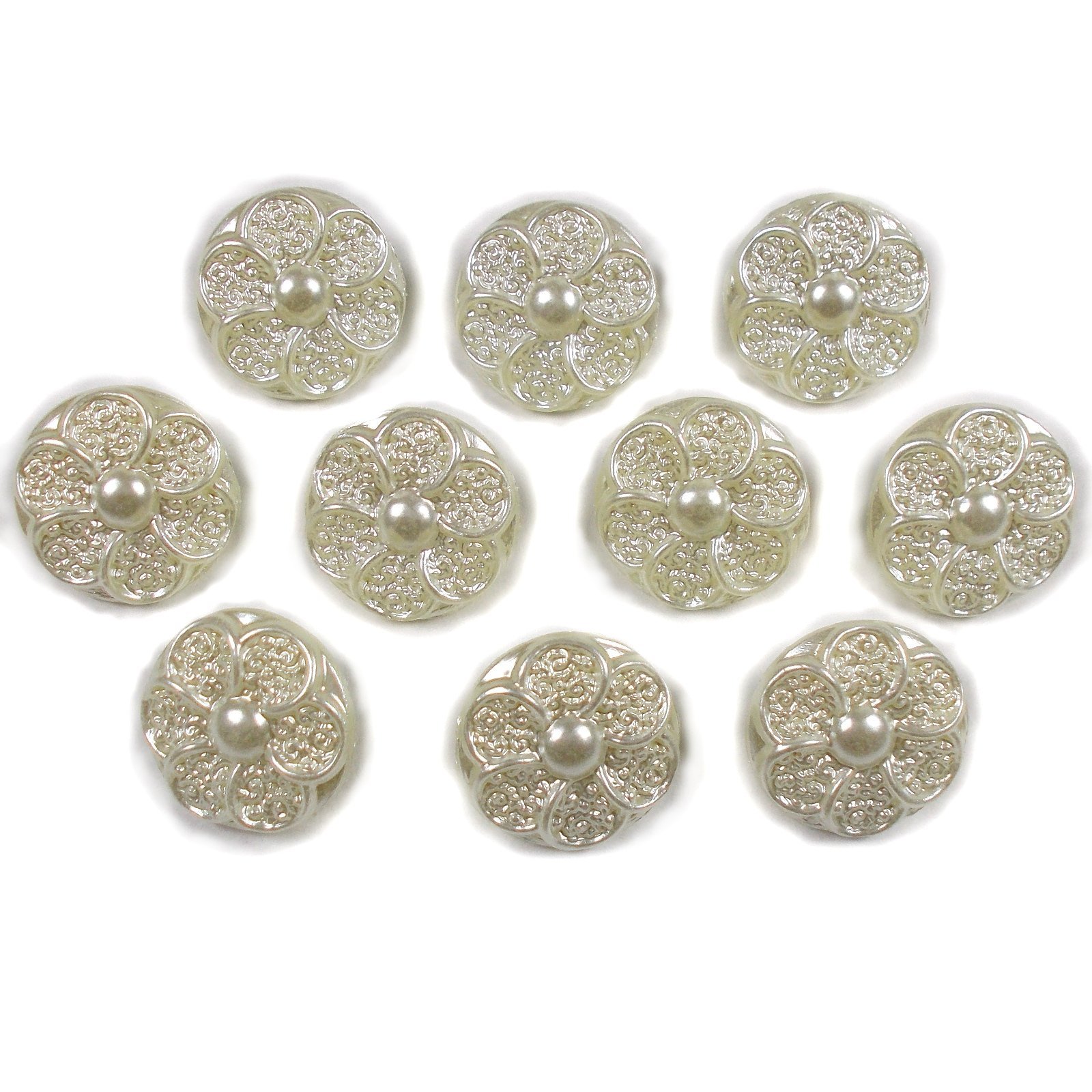Pastel Ornate Pearl Flower Plastic Buttons 12mm Pack of 10 (Ivory)