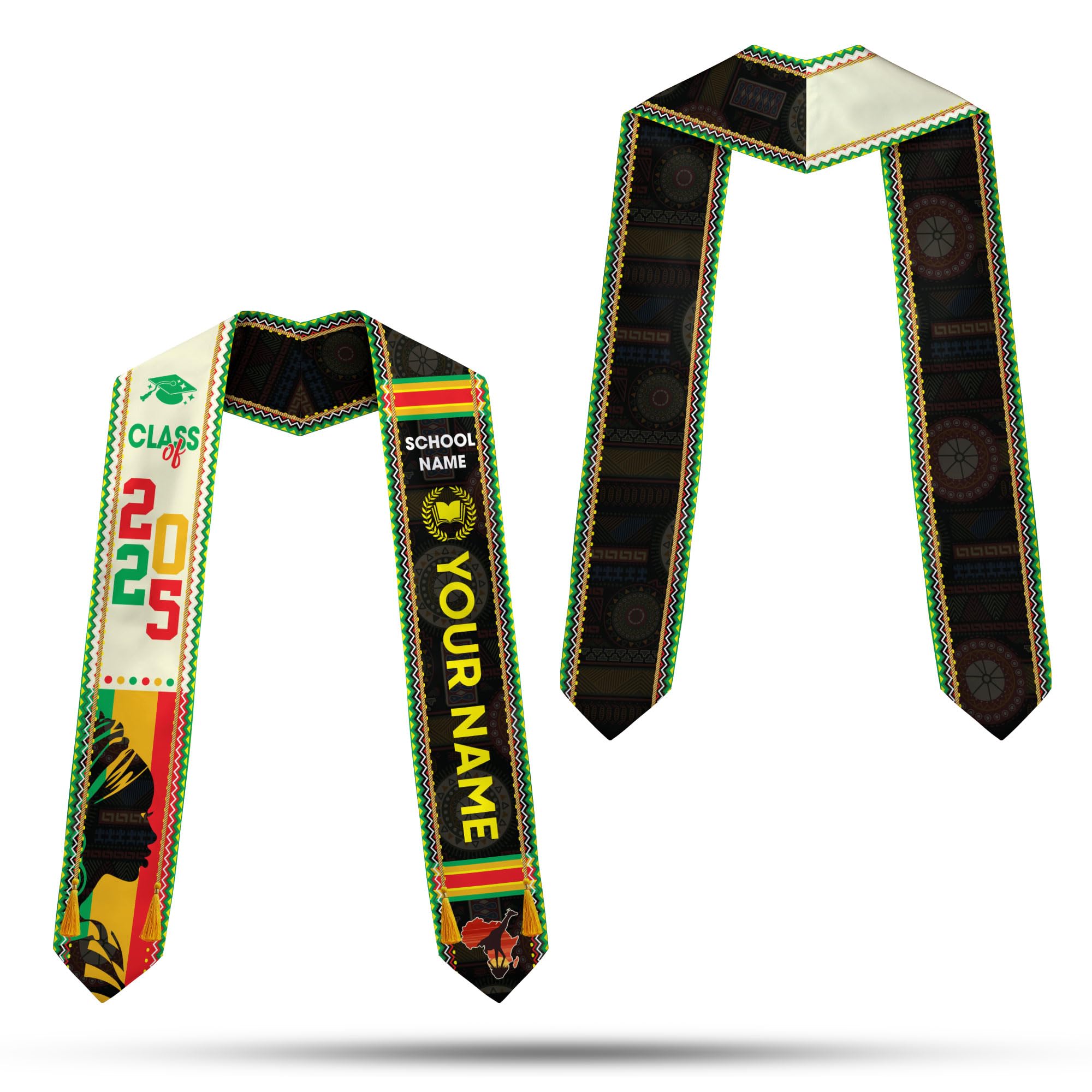 MonkeyVan Custom African American Graduation Stole,Personalized Kente Graduation Sash,Class of 2025 African Graduation Stole A278