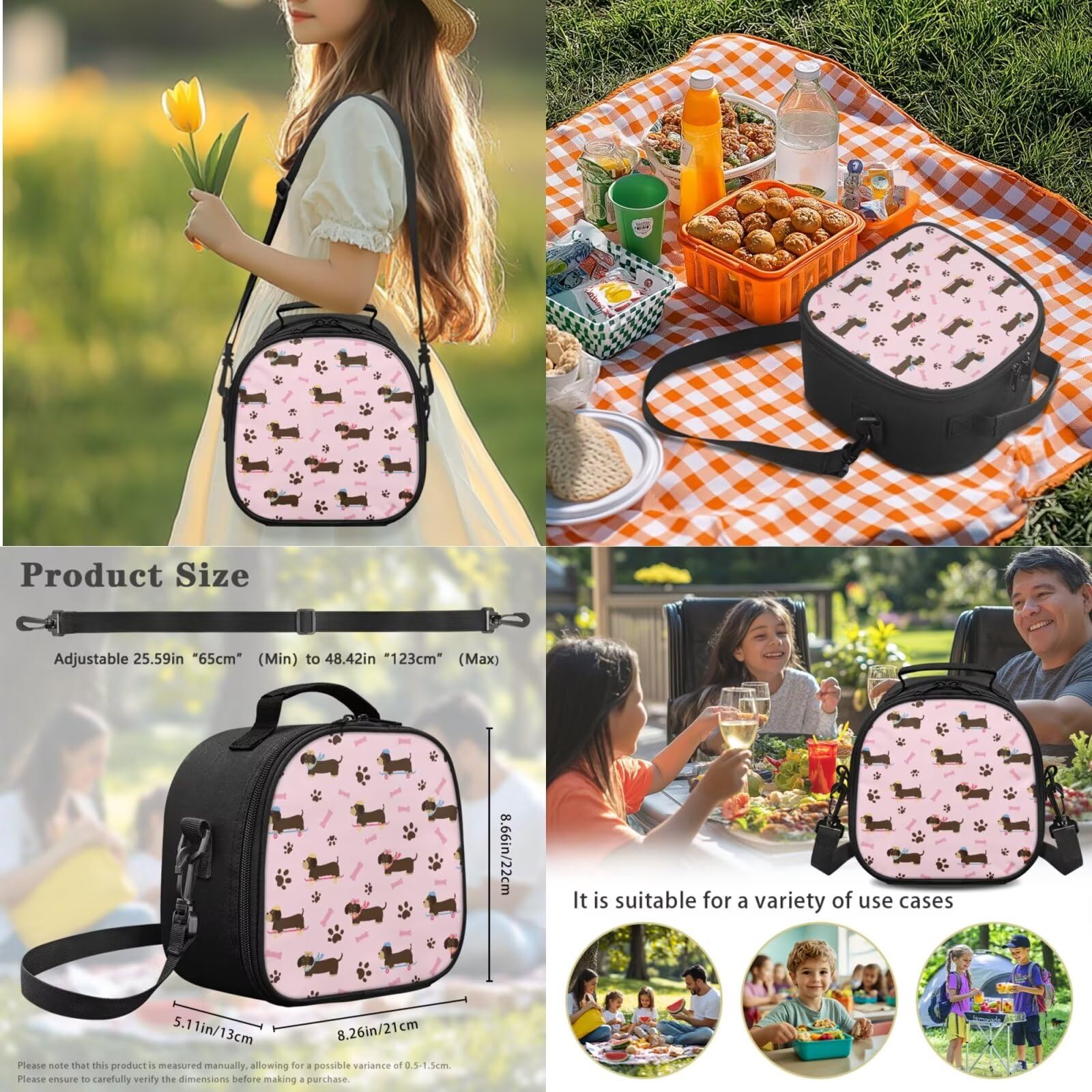 Xoenoiee Mochila escolar para niños con lonchera, estuche para lápices y soporte para botella de agua, para niños y niñas, animales lindos, Dachshund Dog Bone Paw Pink