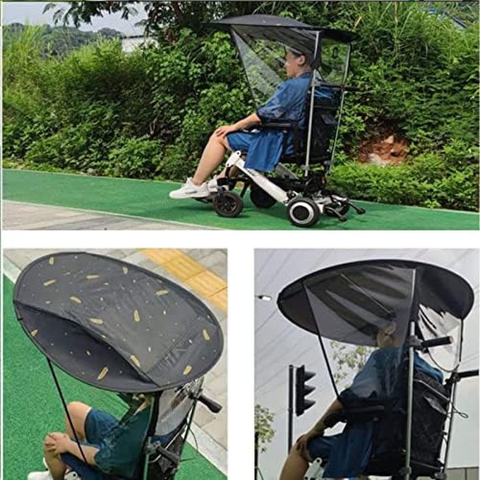 Sombrilla De Toldo Universal, Cubierta De Lluvia Parasol Para Silla De Ruedas Eléctrica, Soporte De Paraguas De Dosel Plegable Semicerrado Para La Mayoría De Las Sillas De Ruedas,Estilo De Verano,