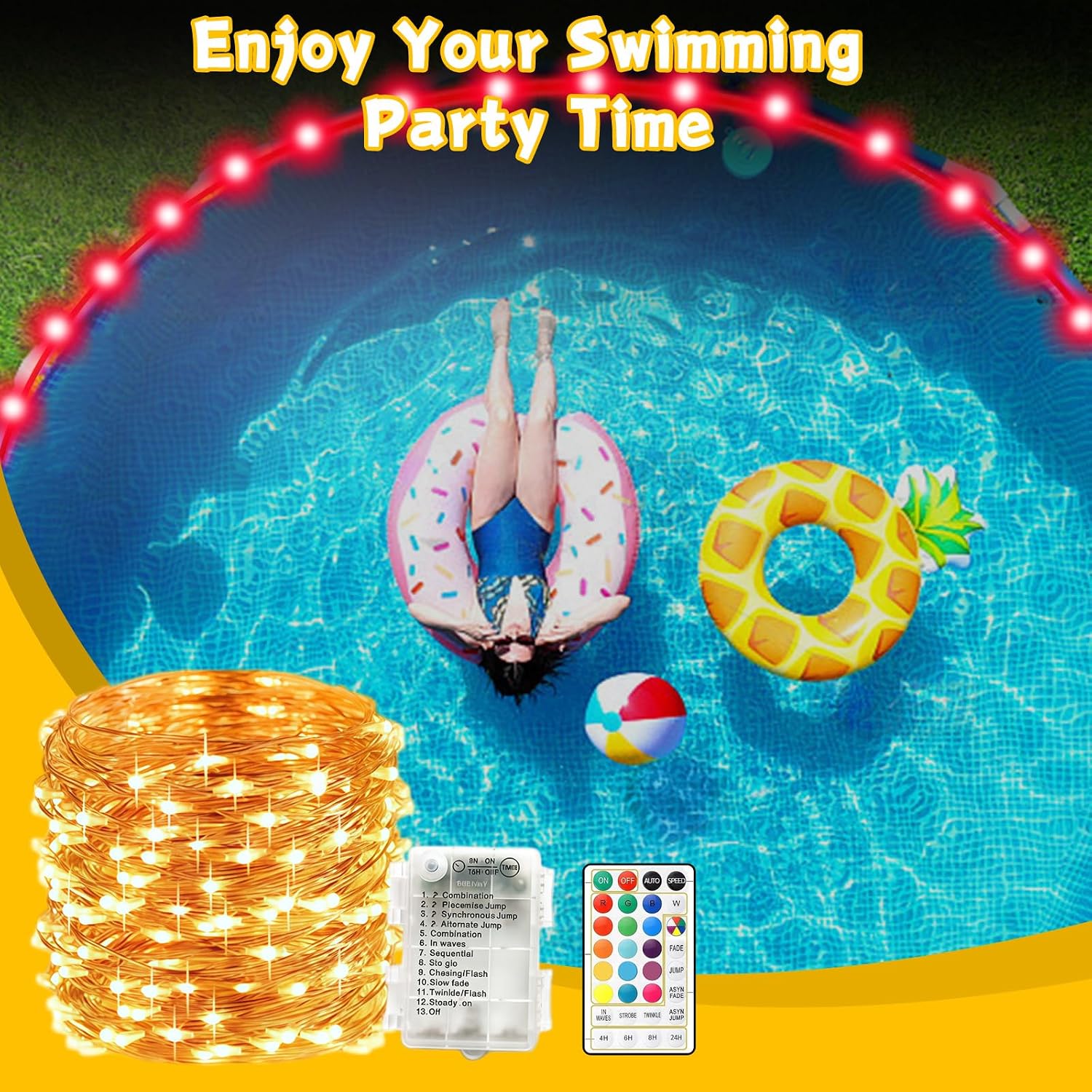 Trampoline Lights Kit, 16 Color Change Jump Control Trampoline LED Lights for 16Ft 14Ft 12Ft 10Ft Trampoline Waterproof Battery Case Powered 14m