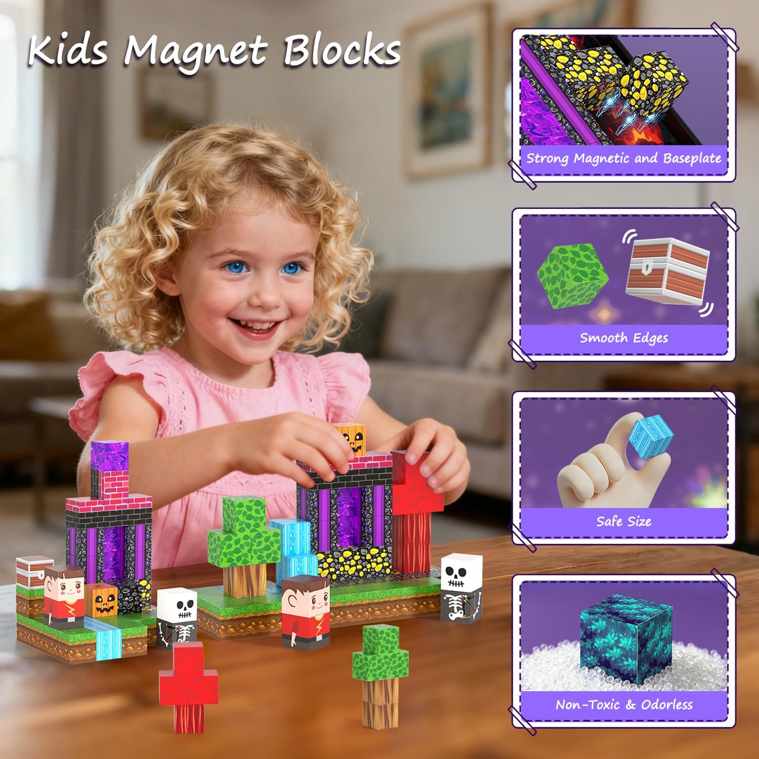54PCS Magnetic Blocks - 0.8 Inch Mini Magnetic Blocks with Portable Iron Box, Travel Magnet Building Blocks for Toddlers, STEM Educational Magnet Toys for Boys and Girls Ages 3+ Year Old