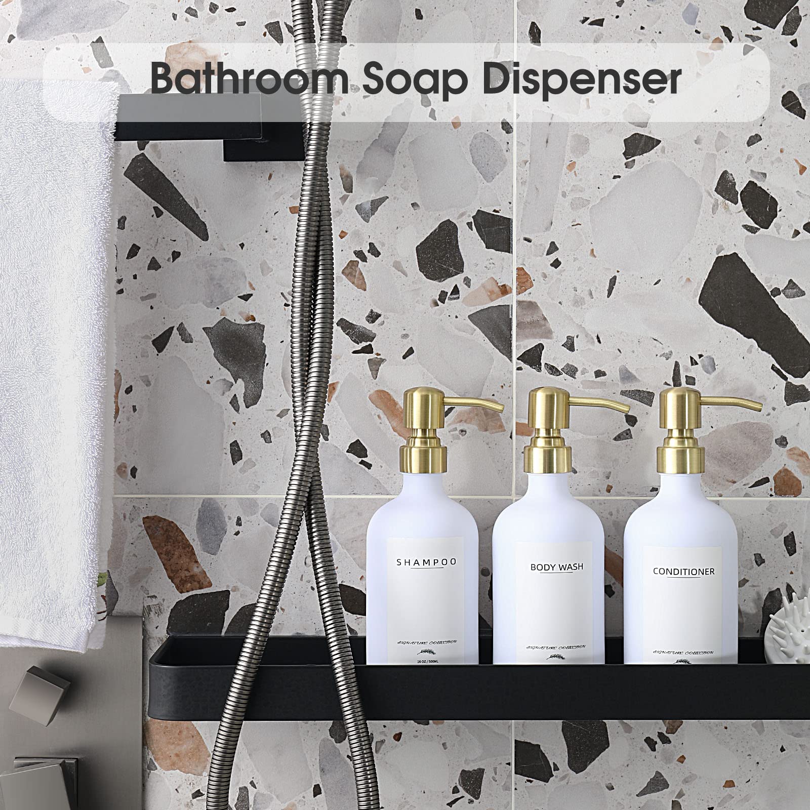 Gugxiom 3er-Set Shampoo-Spender Für Wandmontage – Kleben Statt Bohren, Inkl. Wasserfester Etiketten
