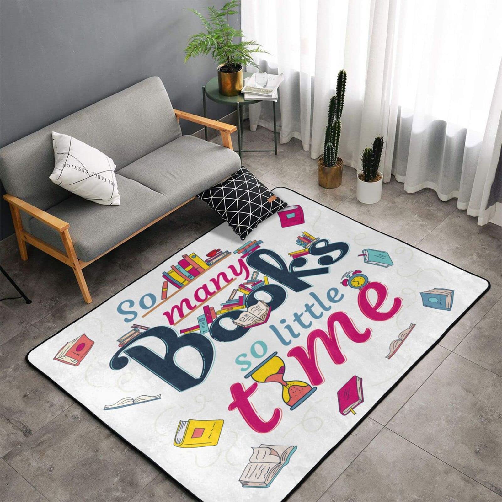 Books Rugs Kid Carpet for Bedroom So Many Book So Little Time Area Rug Living Room Kitchen Mat Floor Carpets, Non-Slip Floor Mat Nursery Rugs Doormats Children Study Rugs Yoga Mat,36 X 24 inch