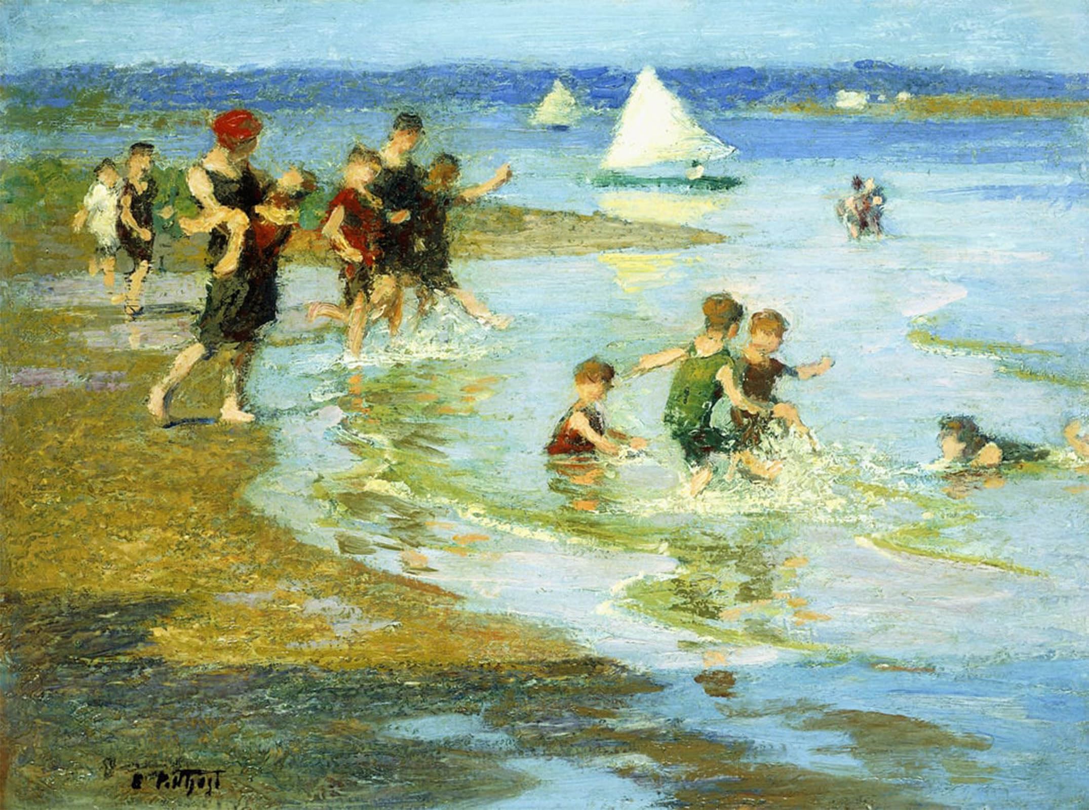 ARTXLXXBN Famous Art Print Poster Vintage Wall Art Children At Play on the Beach by Edward Henry Potthast Canvas Art Poster for Home Decor 60x90cm