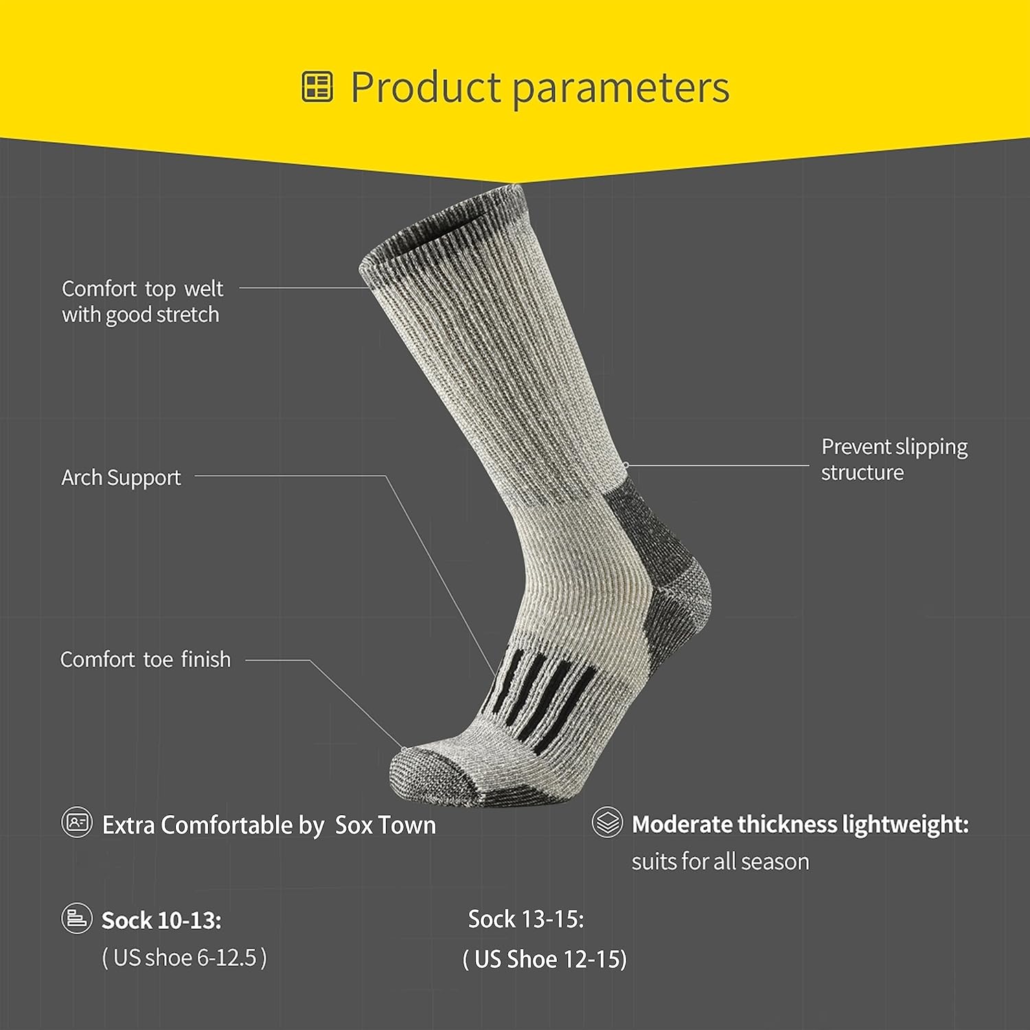 SOX TOWN Men's Merino Wool Cushion Crew Socks Moisture Wicking Control for Outdoor Hiking Work Boot Thermal Warm All Seasons - Image 5