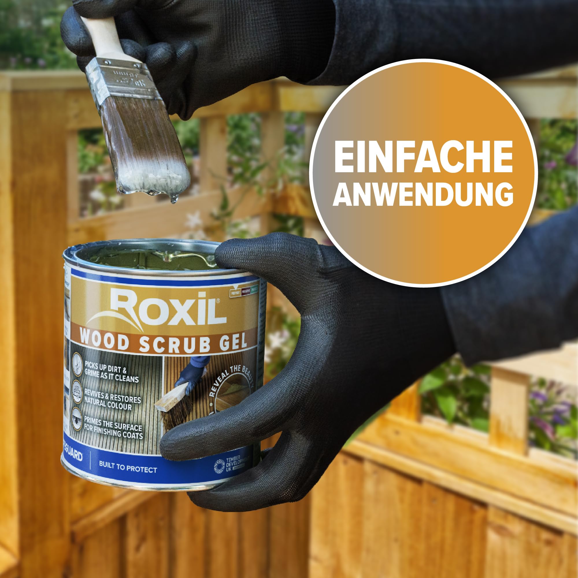 Roxil Holzentgrauer Gel – Entgrauer, Oxalsäure Holzreiniger zum Auffrischen von vergrautem Holz. Entfernt Patina, Holzentgrauer für Holzterrassen, Gartenmöbel oder Zäune im Außenbereich (5 L)