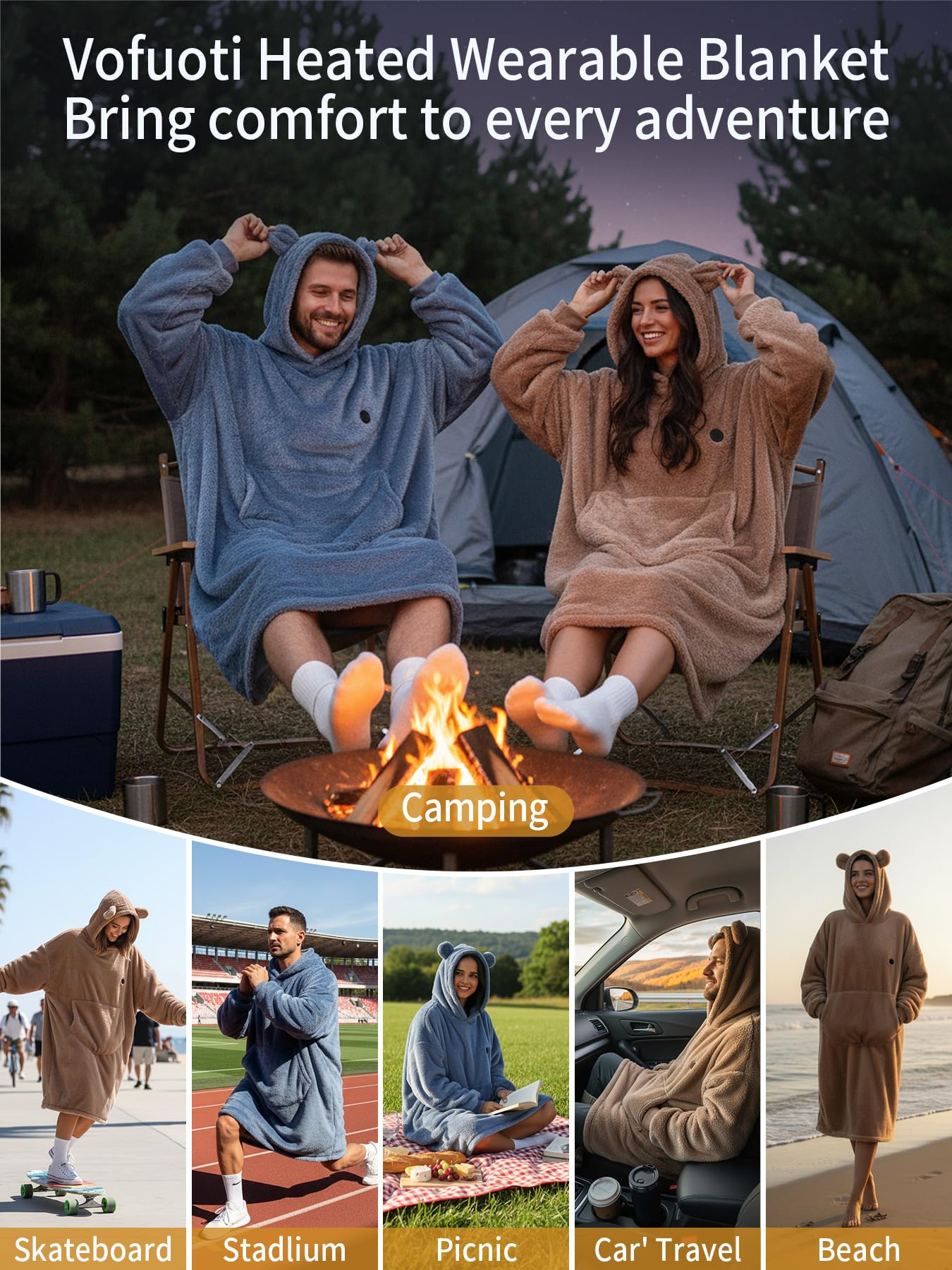 Couverture à capuche chauffante avec manches,avec batterie,10000 mAh,cadeau pour femme,couverture portable à enfiler sans fil flanelle,Sweat à Capuche Couverture,Cadeau de Noël pour petite amie 75x110