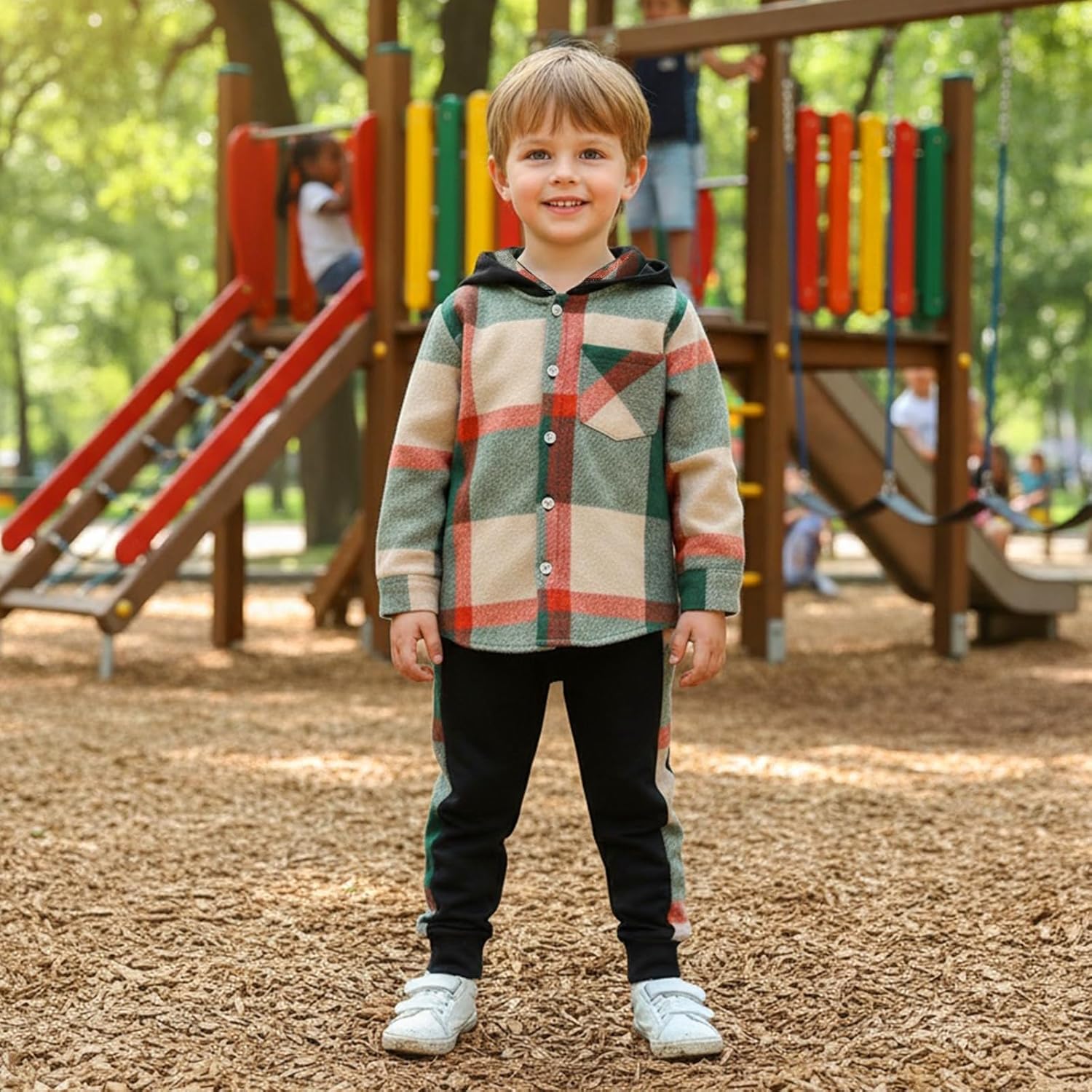 Toddler Boy Clothes Fall Winter Outfits Plaid Pocket Hoodie Sweatshirt + Long Sleeve Pants Set 12 Months-6 Years Old
