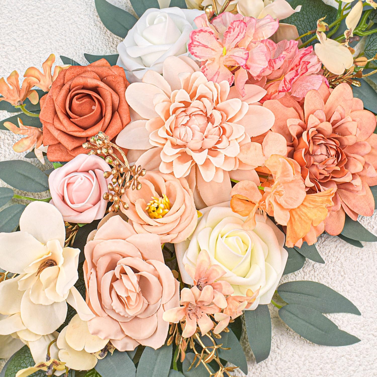 Burnt Orange Artificial Wedding Arch Flowers Set of 2, Fall Wedding Arch Floral Swags for Ceremony, Reception Welcome Sign, Backdrop Decoration