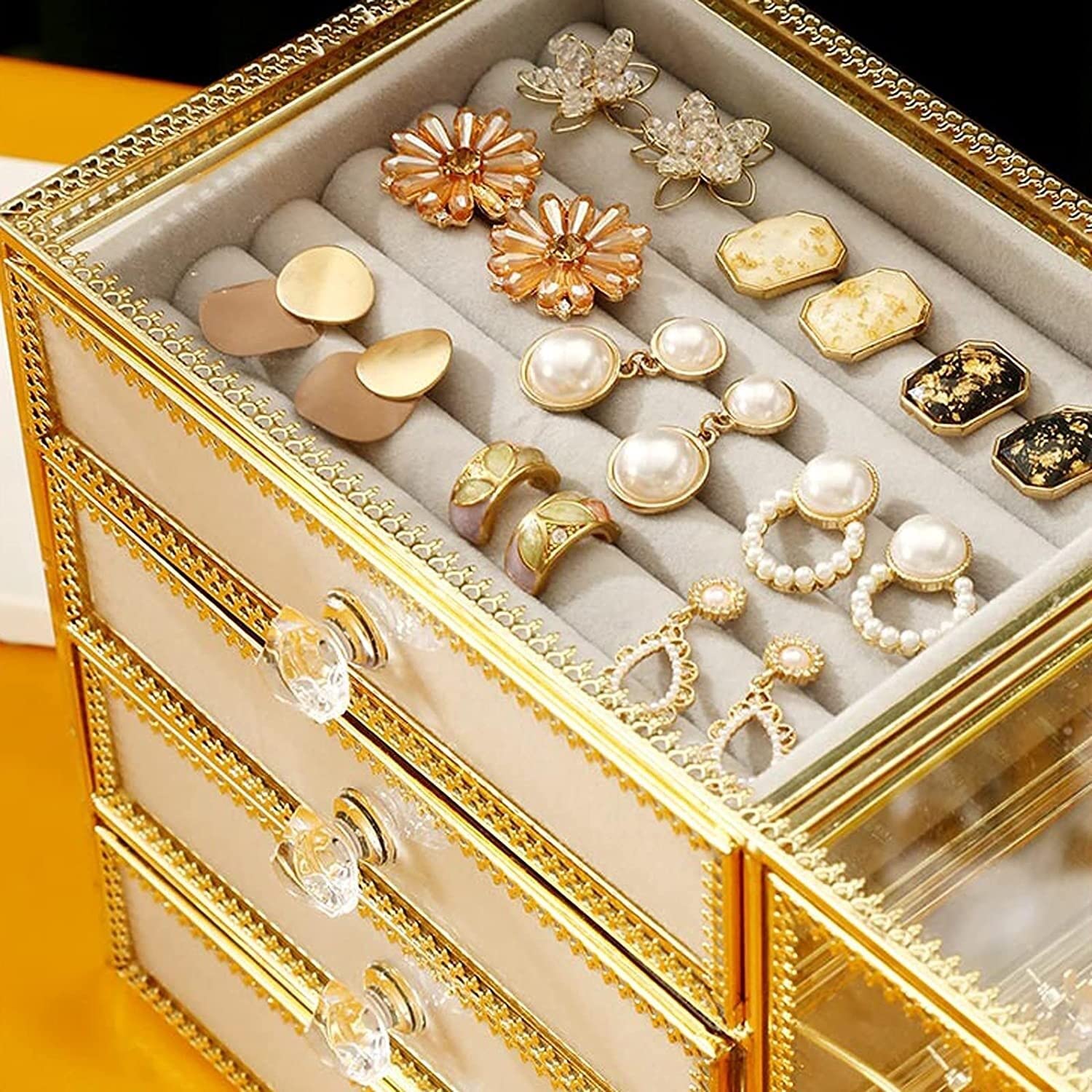 Jewelry nizer Scatola per gioielli Scatola per gioielli in vetro Scatola per gioielli europea Custodia per collana Orecchini Anello Contenitori artigianali Scatola per gioielli per gioielli da donna