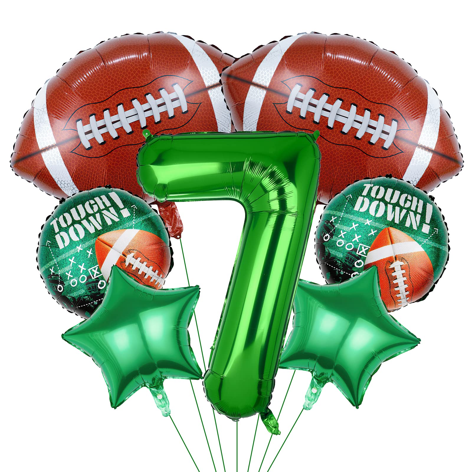 7pcs Football Balloons, Football Birthday Number Mylar Foil Balloon, Football Sport Them Party Supplies Football 7th Birthday Decorations (7th)