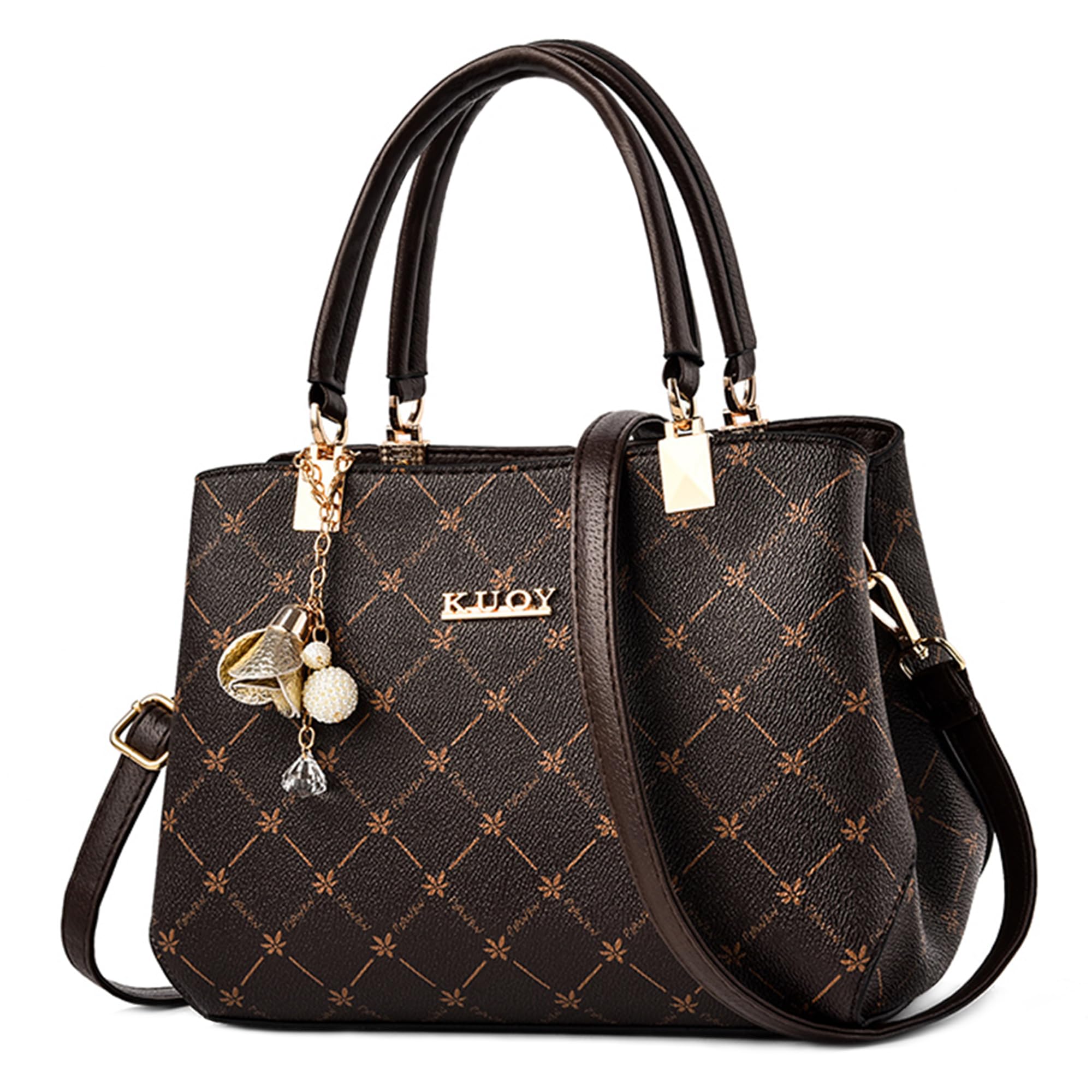 Damska Torebka Wykwintny Wisiorek Torba na Ramię Elegancki Wzór Liścia Klonu Torebki PU Skóra Torebka Crossbody Brązowy Uchwyt B