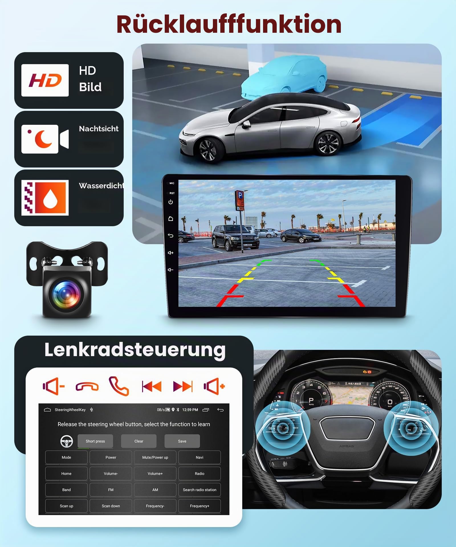 【2+64G】 Hodozzy Carplay Autoradio für Peugeot 407 2004-2011, 9 Zoll Touchscreen Android Autoradio mit Android Auto/WiFi/GPS/RDS/Bluetooth/USB+Rückfahrkamera