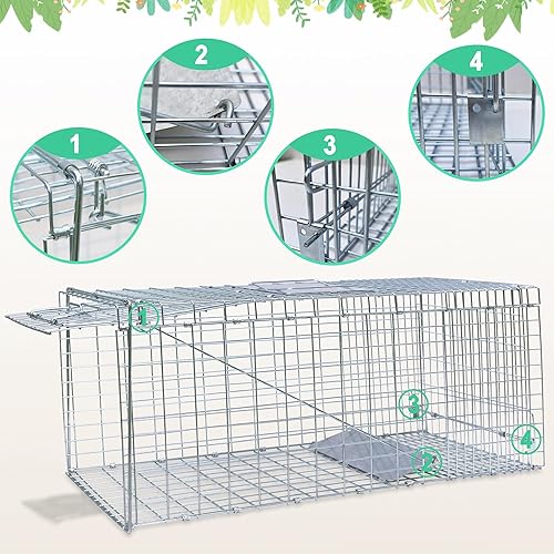 Miniatura 3 de Jaula trampa para animales vivos con cubierta, cubierta con ventana de malla para 1-2 puertas, jaula trampa plegable de 32 pulgadas de alta