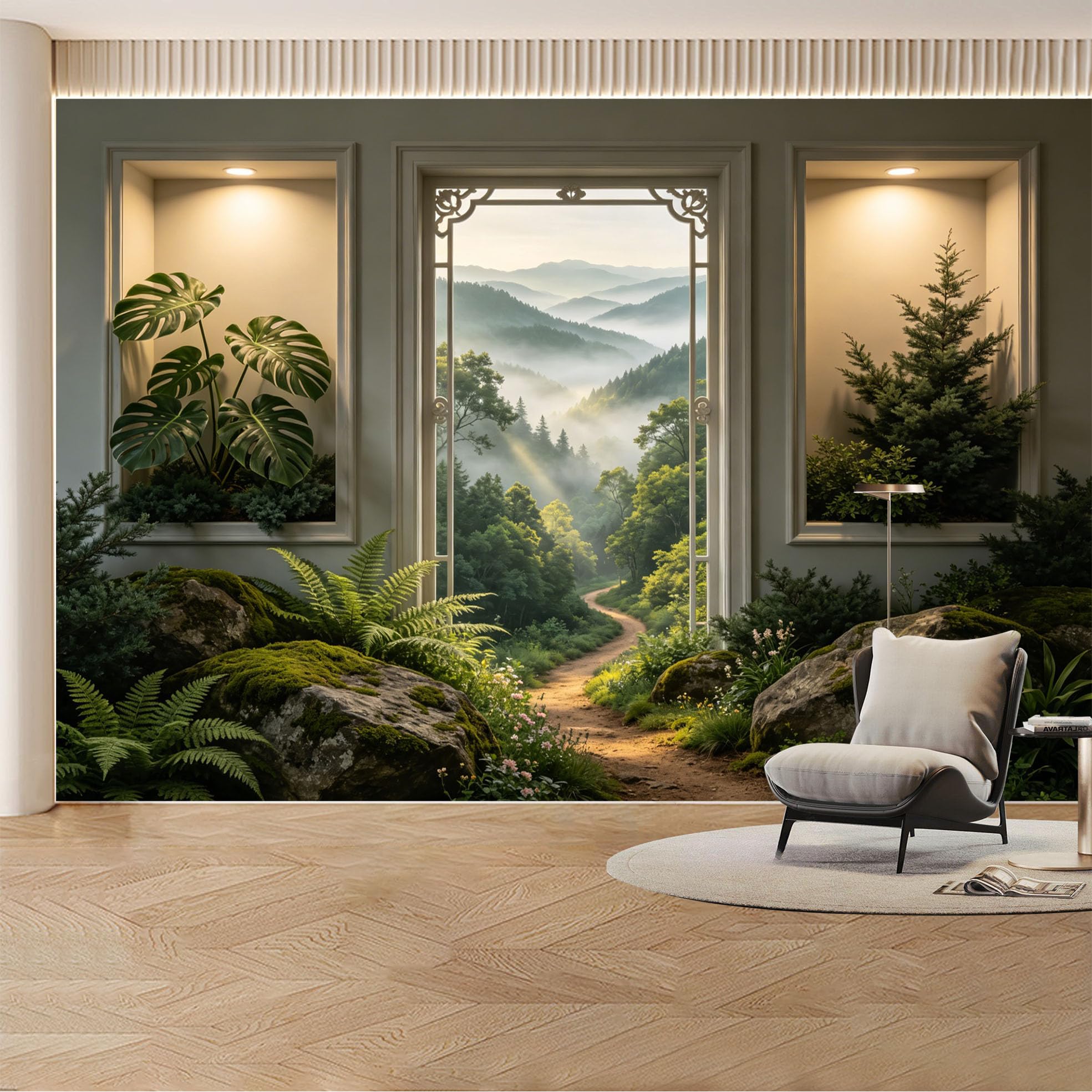 Kayorowalls Bh20260620028 Custom Wall Mural Wallpaper Misty Mountain Forest Landscape Nature Wall Decor Large Wall Art Nordic Minimalist Style Removable Selfadhesive Large Photo For Living Room， Bedroom， Office