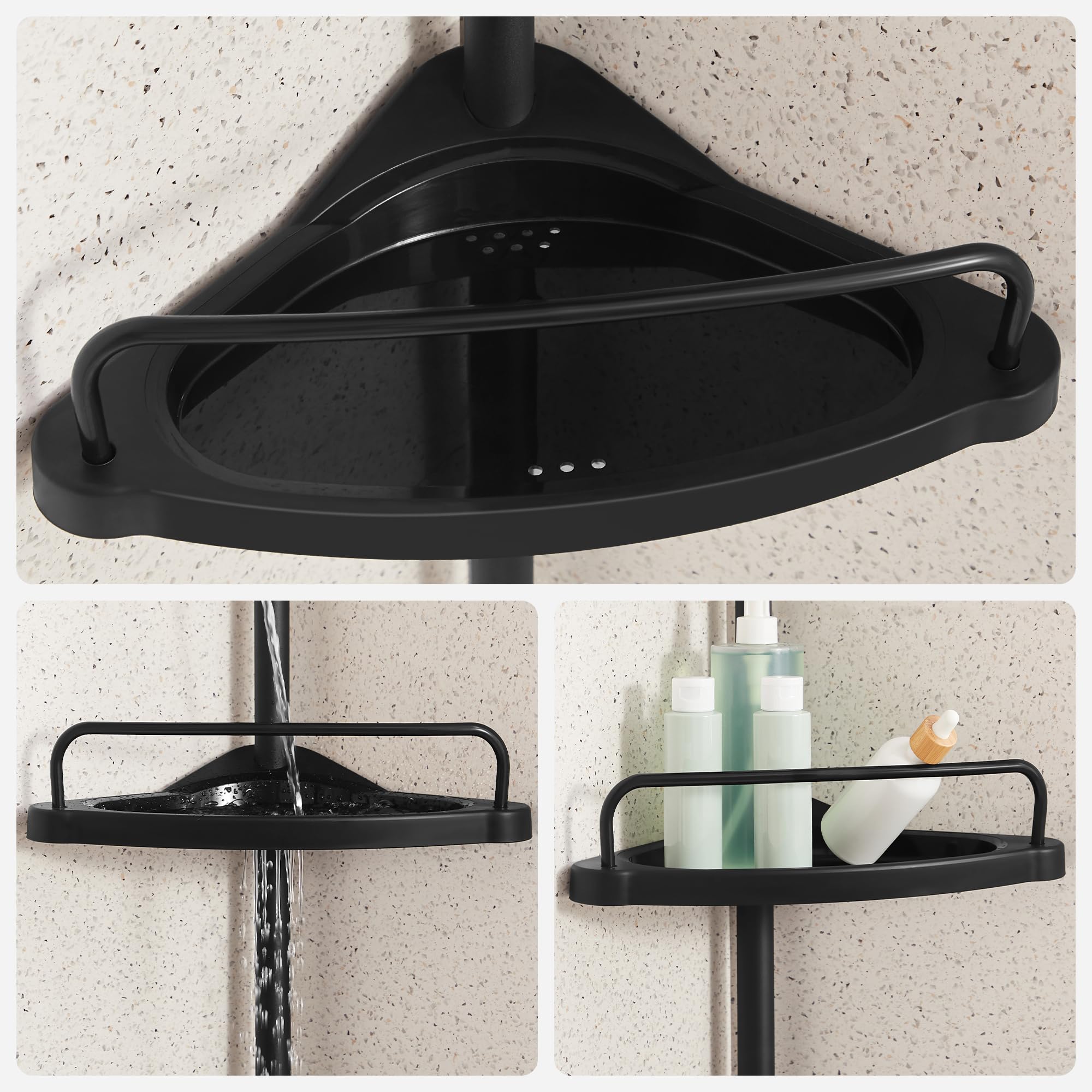 SONGMICS Narożna półka prysznicowa, 4-poziomowa półka prysznicowa, 85-305 cm, regulowany organizer łazienkowy, czarny BCB001B01