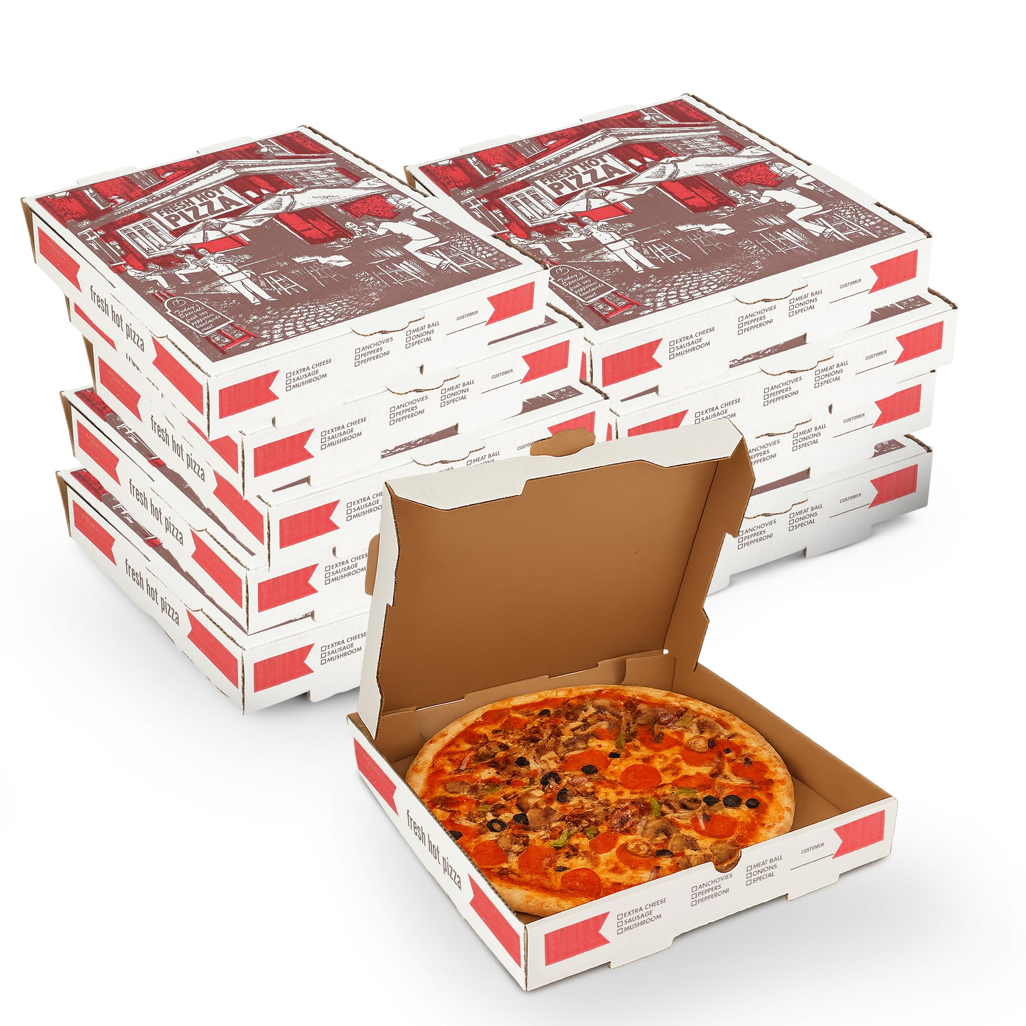 MT Products White-Red Pizza Box 14-inch