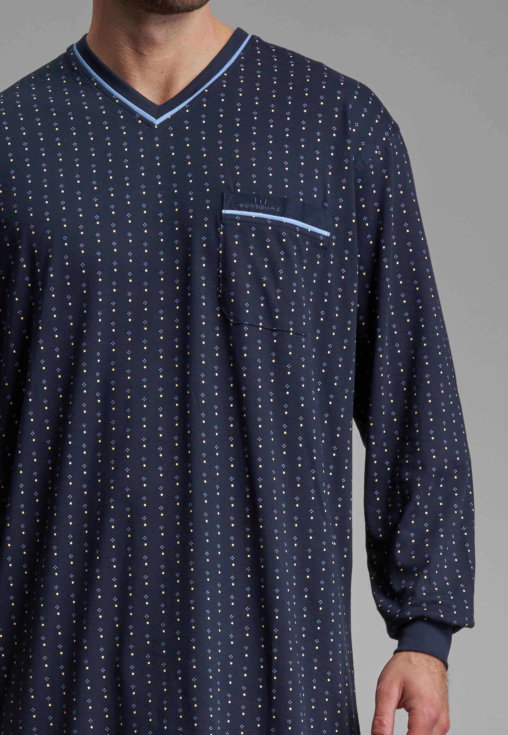 Götzburg Herren Nachthemd, langarm, Baumwolle, Single Jersey, navy, minimal
