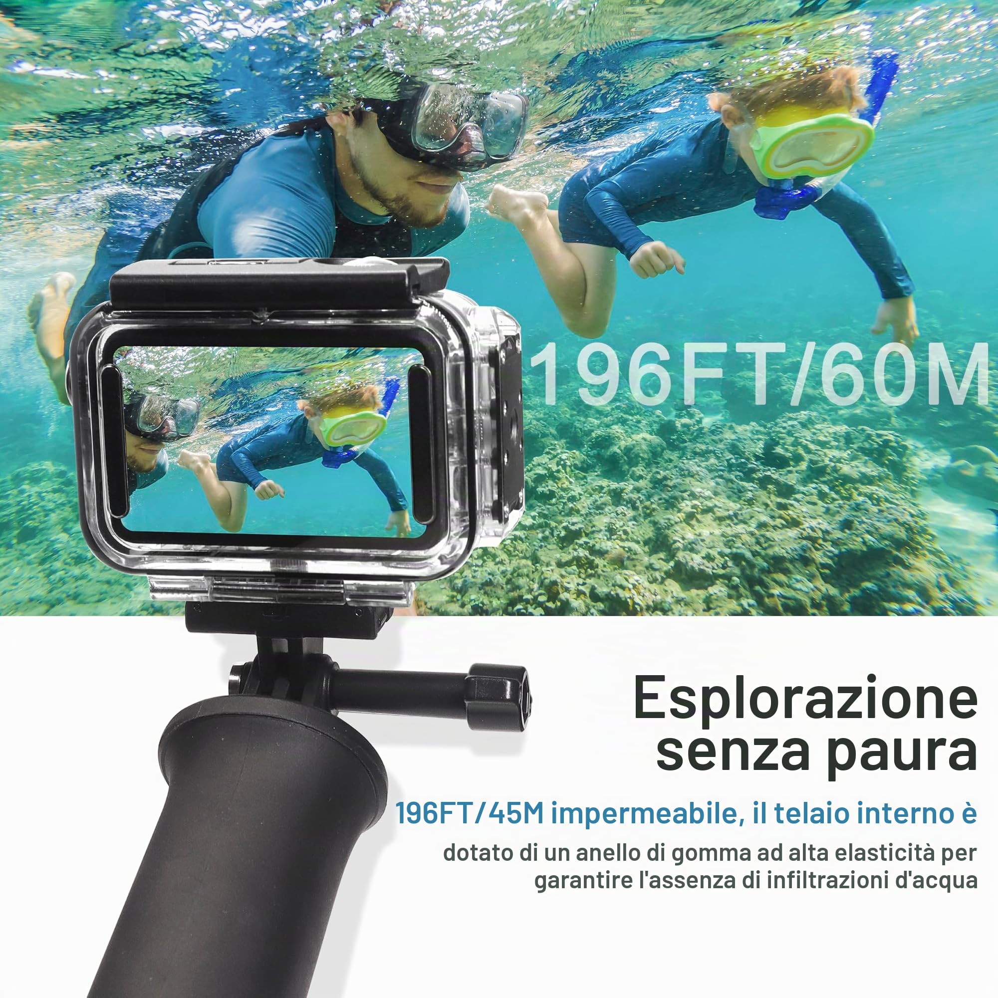 FitStill Custodia impermeabile subacquea da 60 m, con interfaccia magnetica a sgancio rapido, compatibile con DJI Osmo Action 5 Pro, 4, 3, monopiede con impugnatura galleggiante, kit di