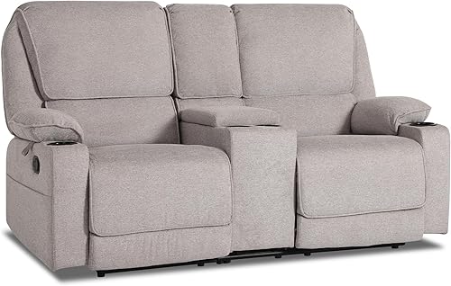 Sofá biplaza reclinable para autocaravana, asiento de cine en casa, sofá biplaza manual con consola, 4 soportes para tazas, sofá reclinable de 2