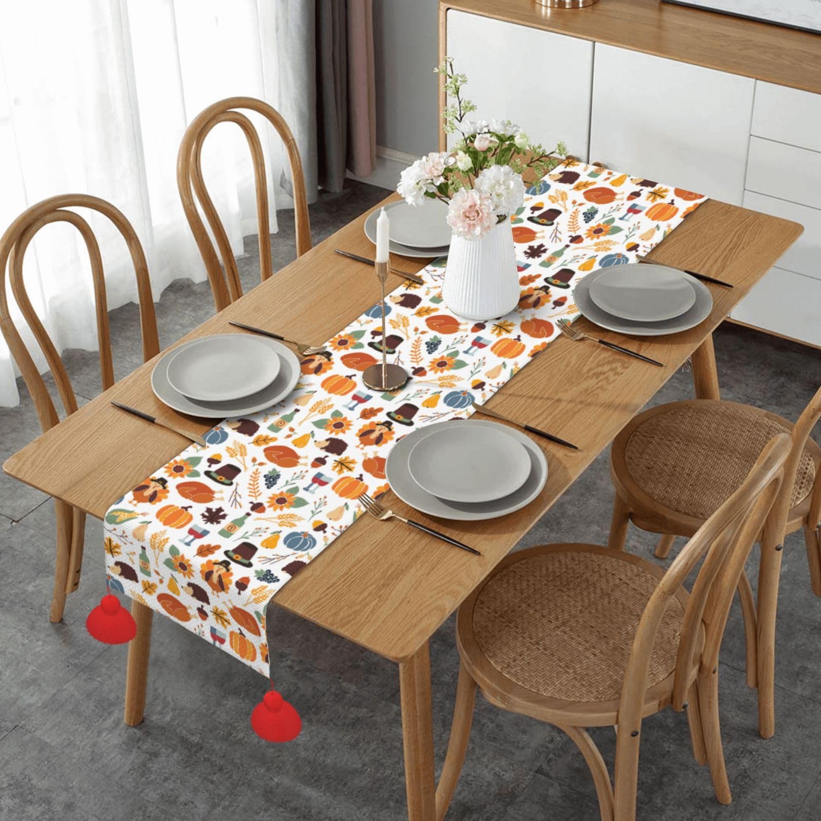 Chemin de table de Noël à pompon 35x152 cm pour repas de fête
