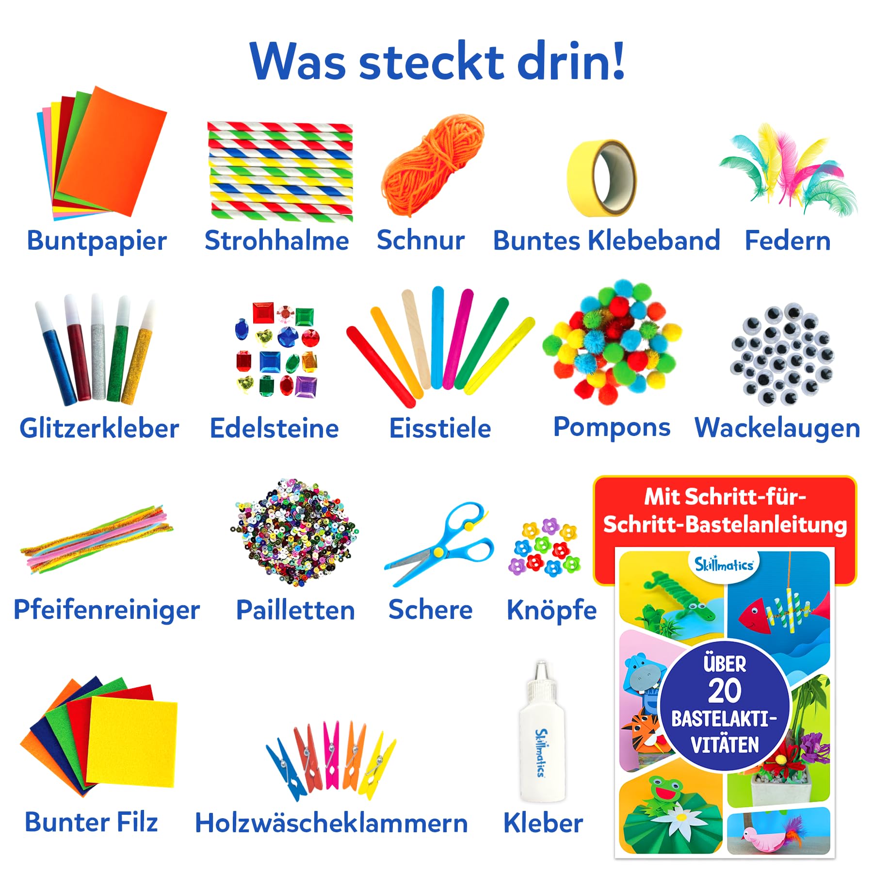 Skillmatics Die ultimative Bastelkiste, 2000+ Teile, Bastelmaterial, kreative Bastelideen zum Selbermachen, Schritt-für-Schritt-Anleitung, Geschenke für Kinder zwischen 6 und 13 Jahren