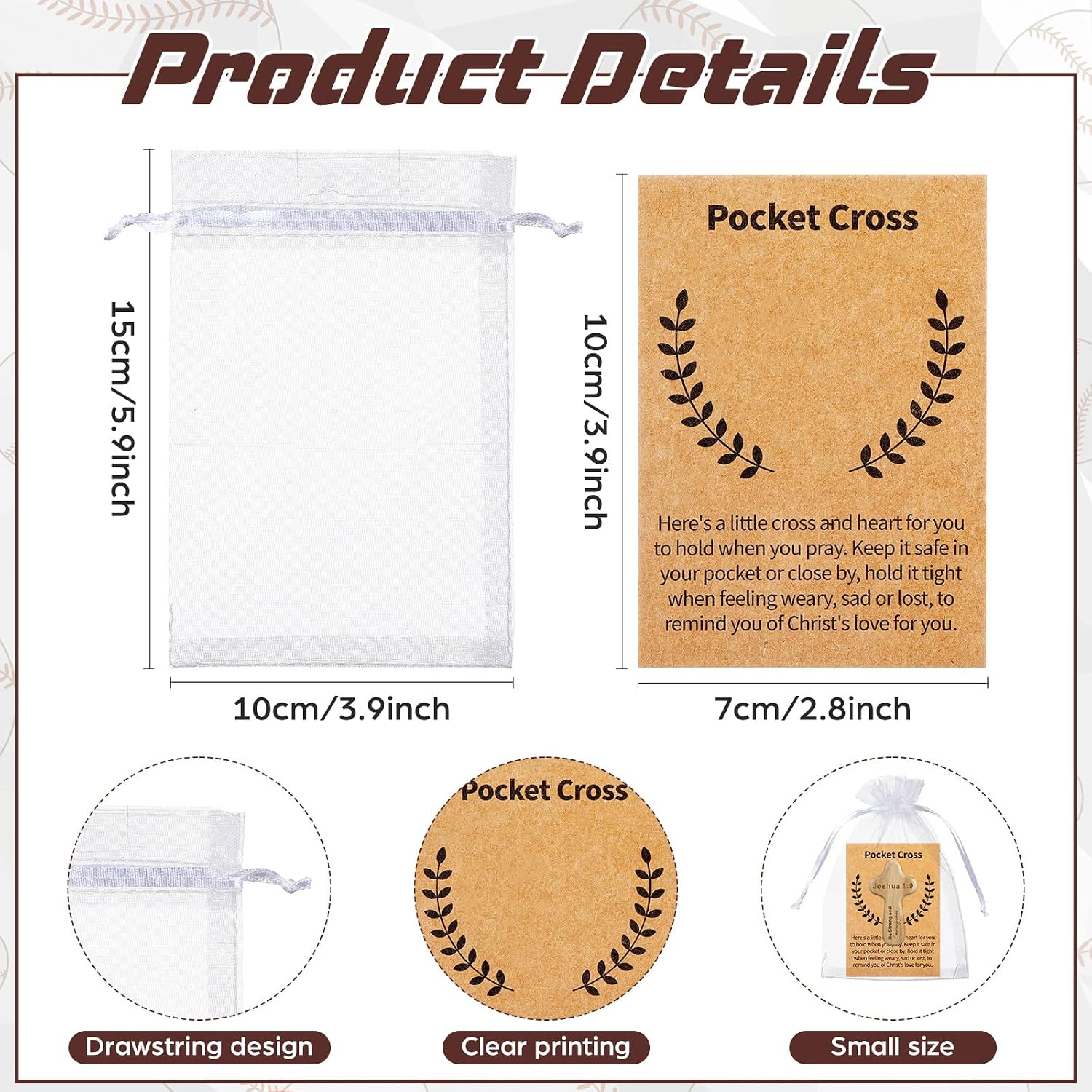 Lewtemi 30 Sets Small Wood Handheld Crosses Bulk with Gift Card & Organza Bag 2.5in Pocket Bible Verse Prayer Cross Engraved Scripture Christian Religious Gift for Sunday Easter Church Jesus(Natural)