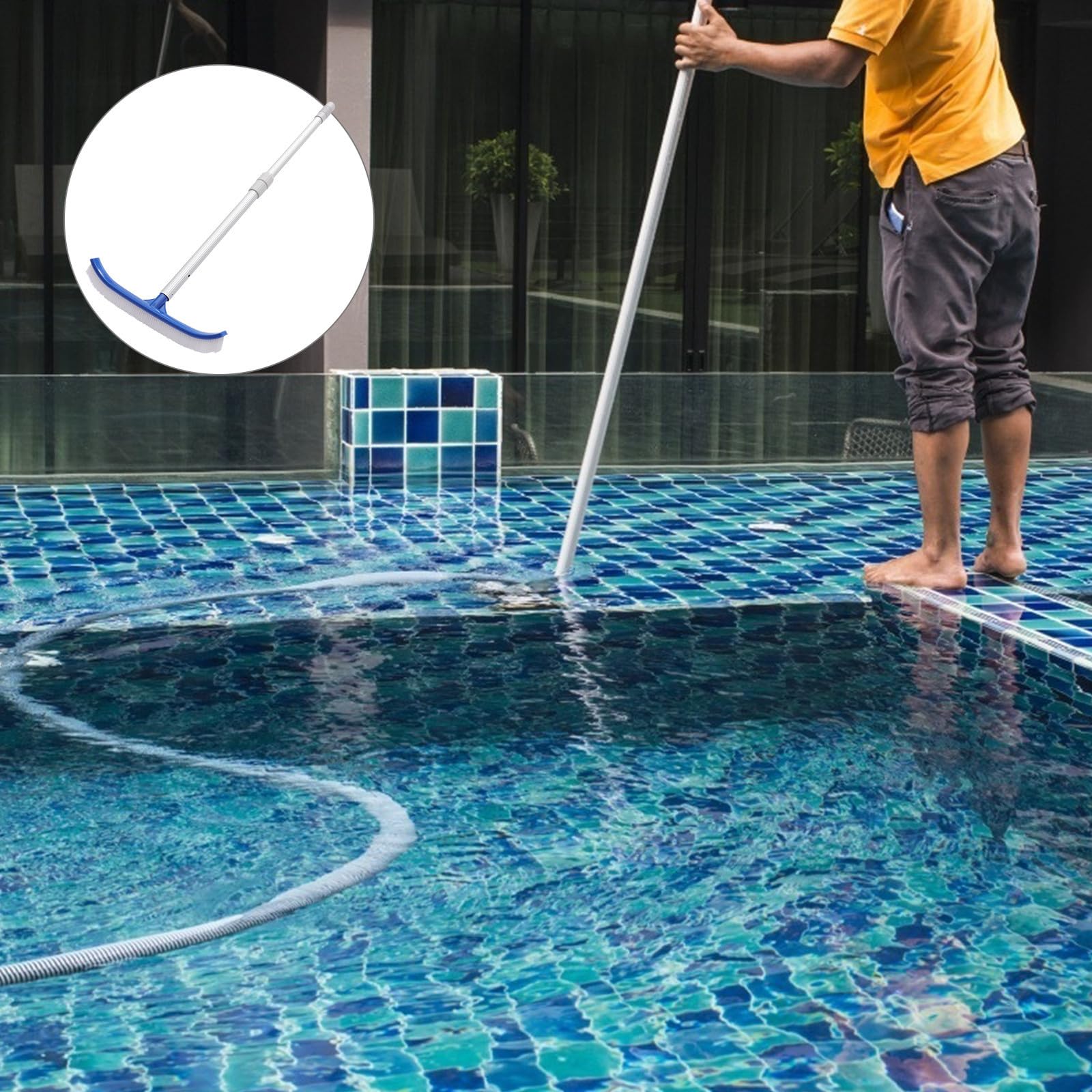 Cepillo de Limpieza para Piscina Azul Abs para Suelos y Paredes | Mango Firme, Mano Portátil, Barrido de Suciedad Delicada, Uso Exterior