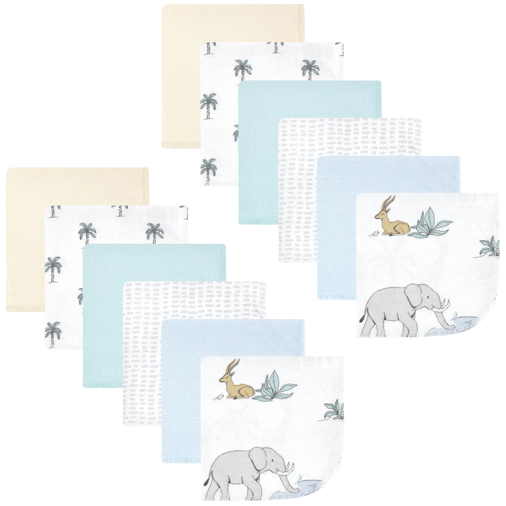 Hudson Baby Unisex Baby Flannel Cotton Poly Washcloths, Boy Safari World 12-Pack, One Size
