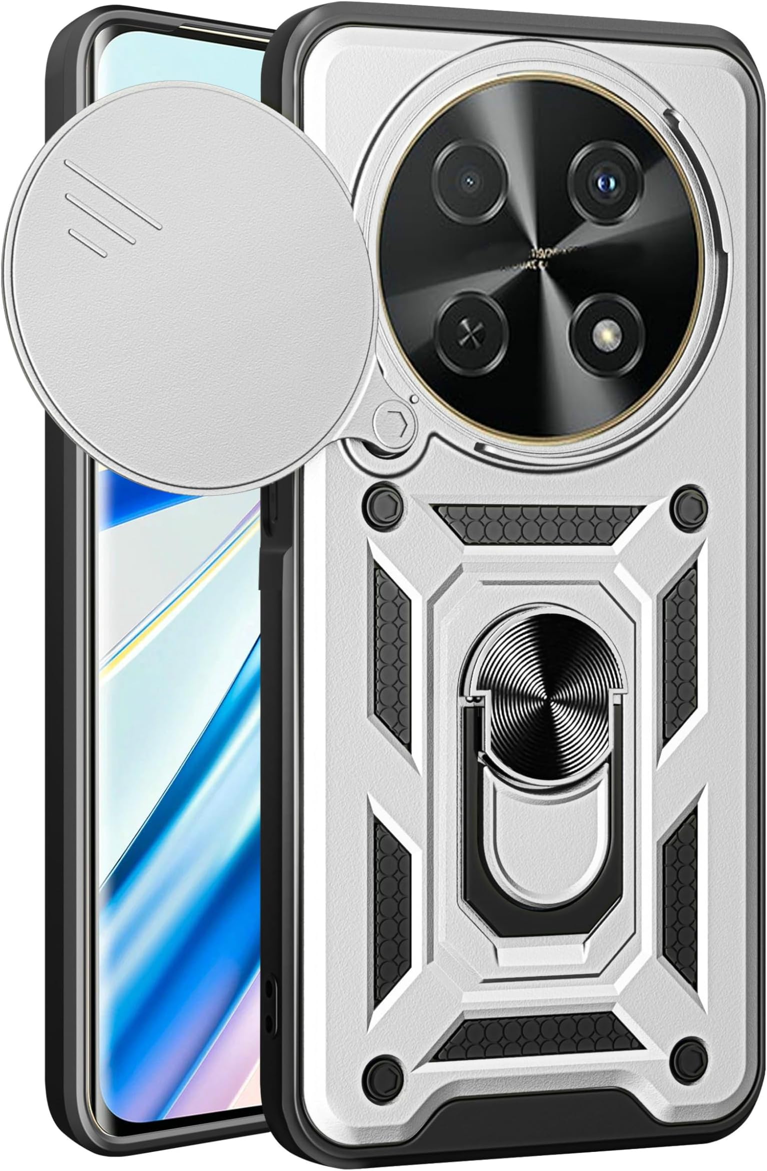 Compatible with Huawei nova 12i Case Cover,with Slide Camera Lens Cover Compatible with Huawei nova 12i 4G CTR-AL20 CTR-L81 / Enjoy 70 Pro Case Silver