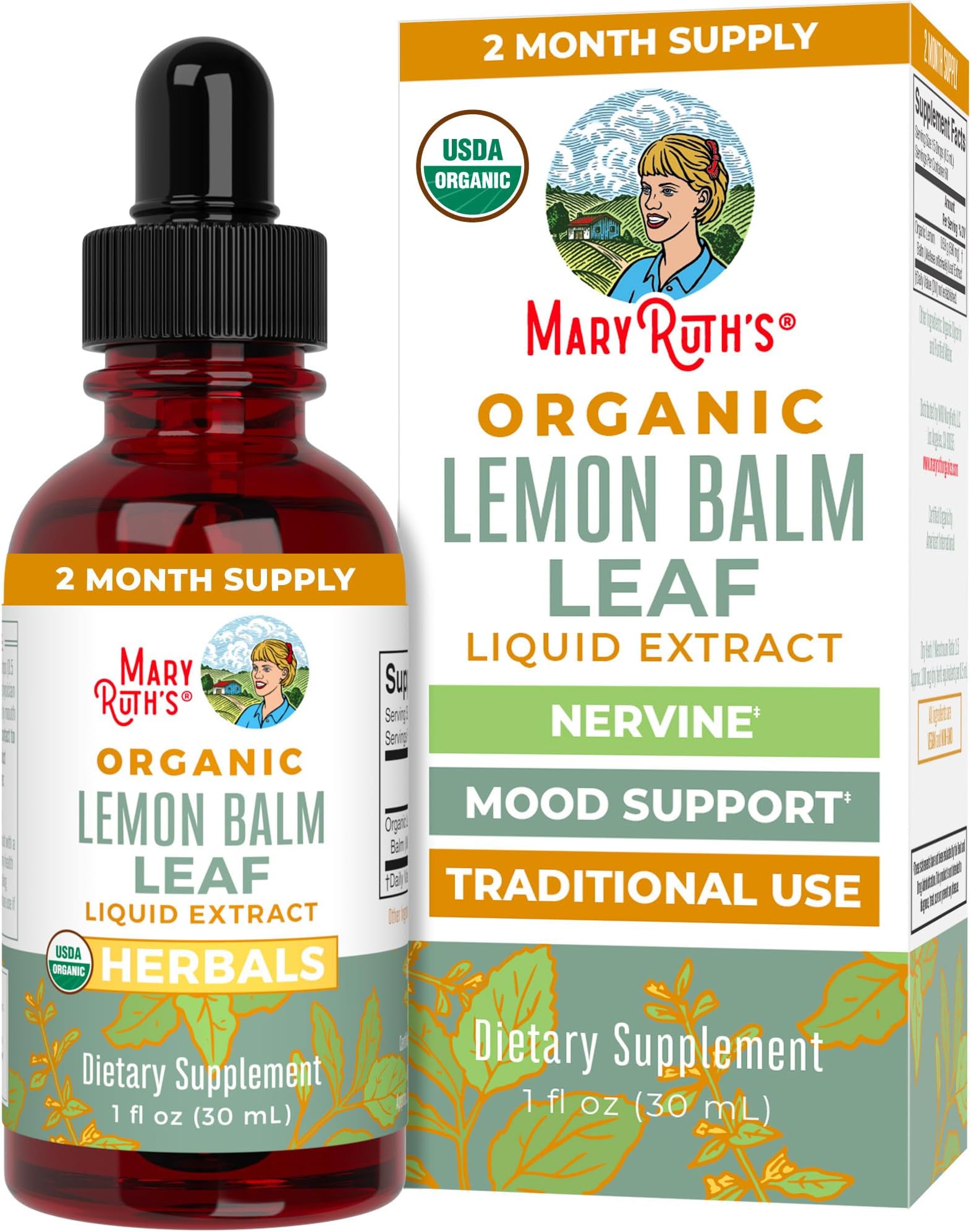 Organics Lemon Balm Leaf Liquid Extract | Mood Support | Relaxation | Calming | Nervine Herbal | Lemon Balm Tincture | USDA Organic | Vegan | Non-GMO | Gluten Free | 1 Fl Oz