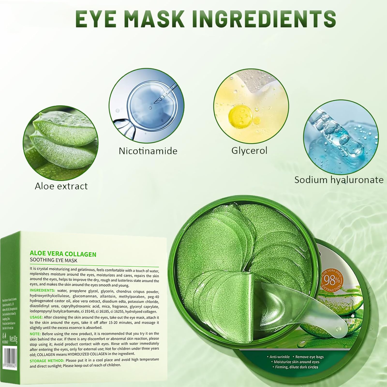 60 PCS Aloe Vera Eye Masks, Under Eye Gel Patches - Image 4