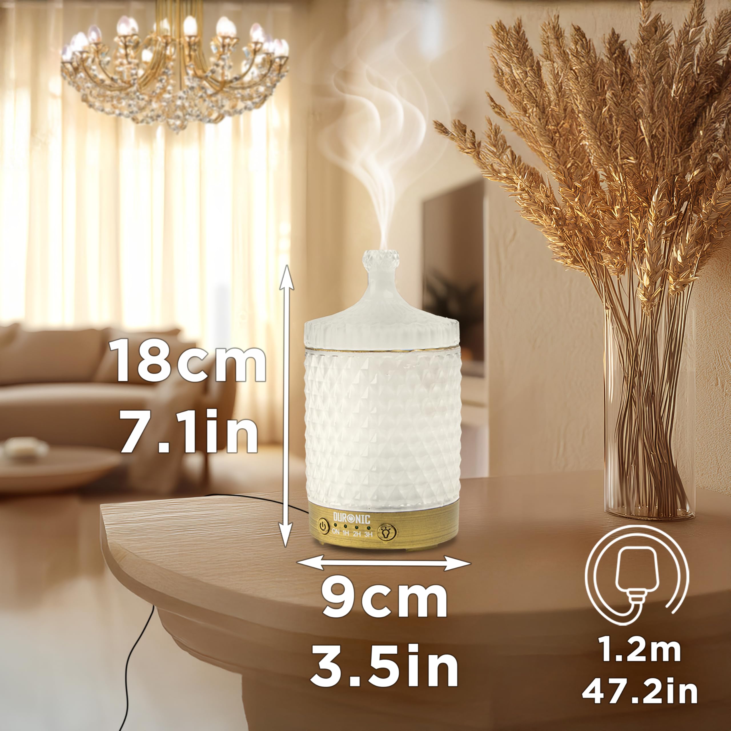 Duronic AD31 Dyfuzor zapachów urządzenie do olejków eterycznych zapachowych | elektryczny ultradźwiękowy nawilżacz | urządzenie do olejków zapachowych aromaterapia | Przenośny nawilżacz powietrza, naturalny oczyszczacz powietrza, aromaterapia, do domu, we