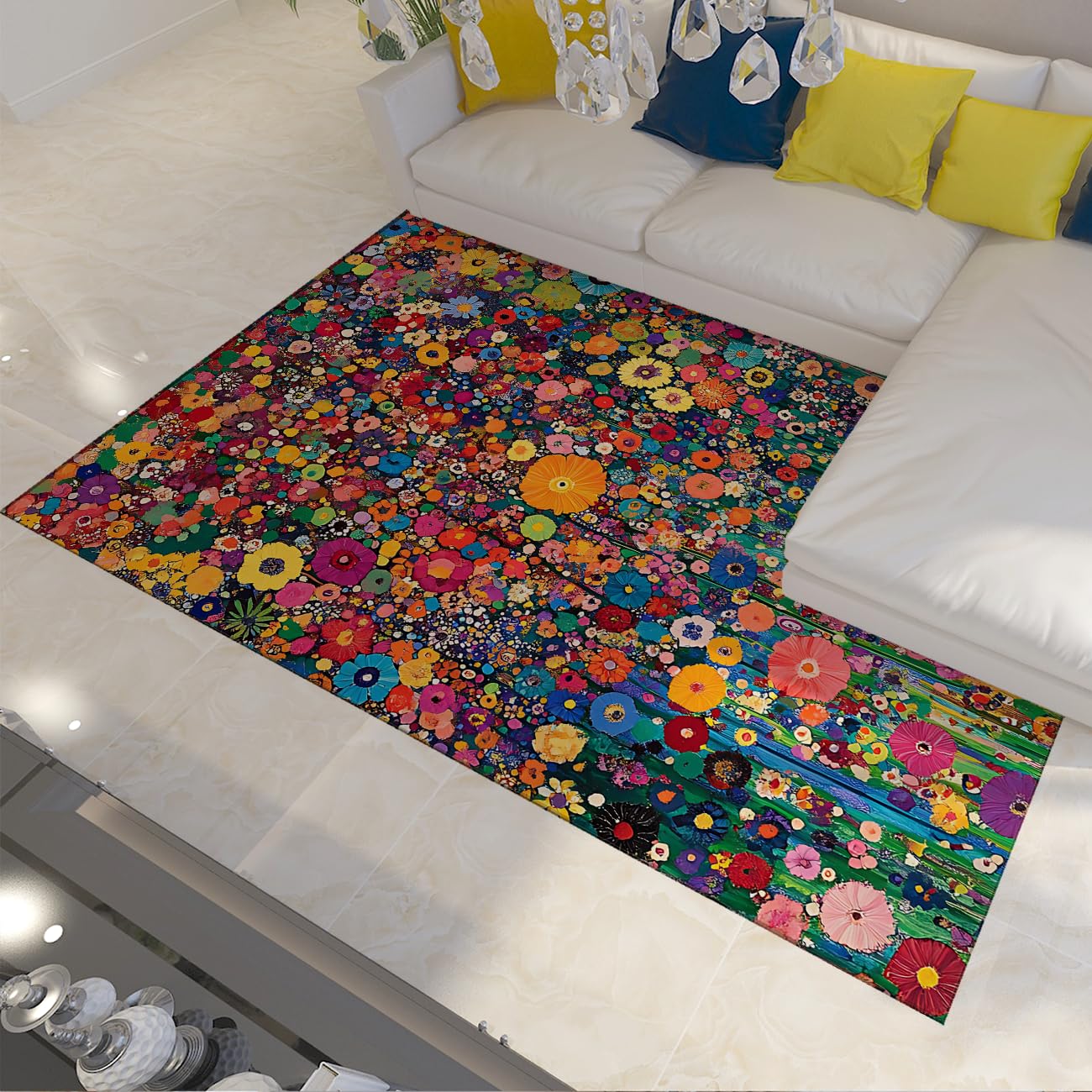 Tapis de salon bohème fleur sauvage pour une ambiance campagne