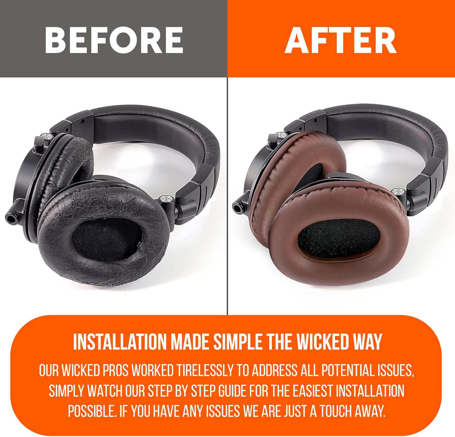 WC PadZ M50X - Upgraded Earpads for Audio Technica M50X / M40X / M30X and More ATH Headphone Models, by Wicked Cushions | Thick and Soft Earpads for Longer Listening | Brown