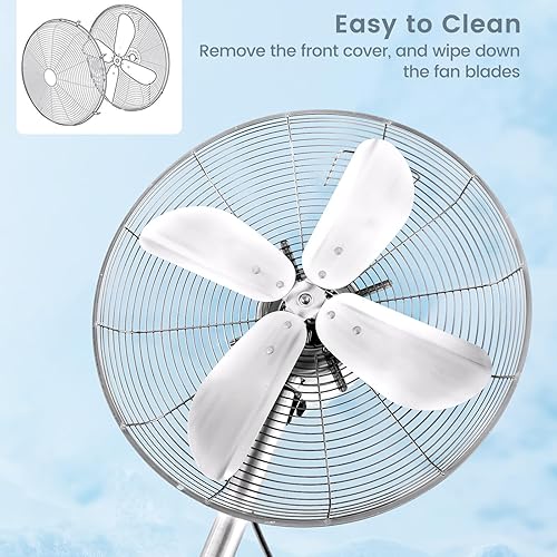 Miniatura 7 de COSTWAY Ventilador de pedestal de metal, ventilador silencioso de alta velocidad de 16 pulgadas, ventilador oscilante de 75 con altura ajustable, 3