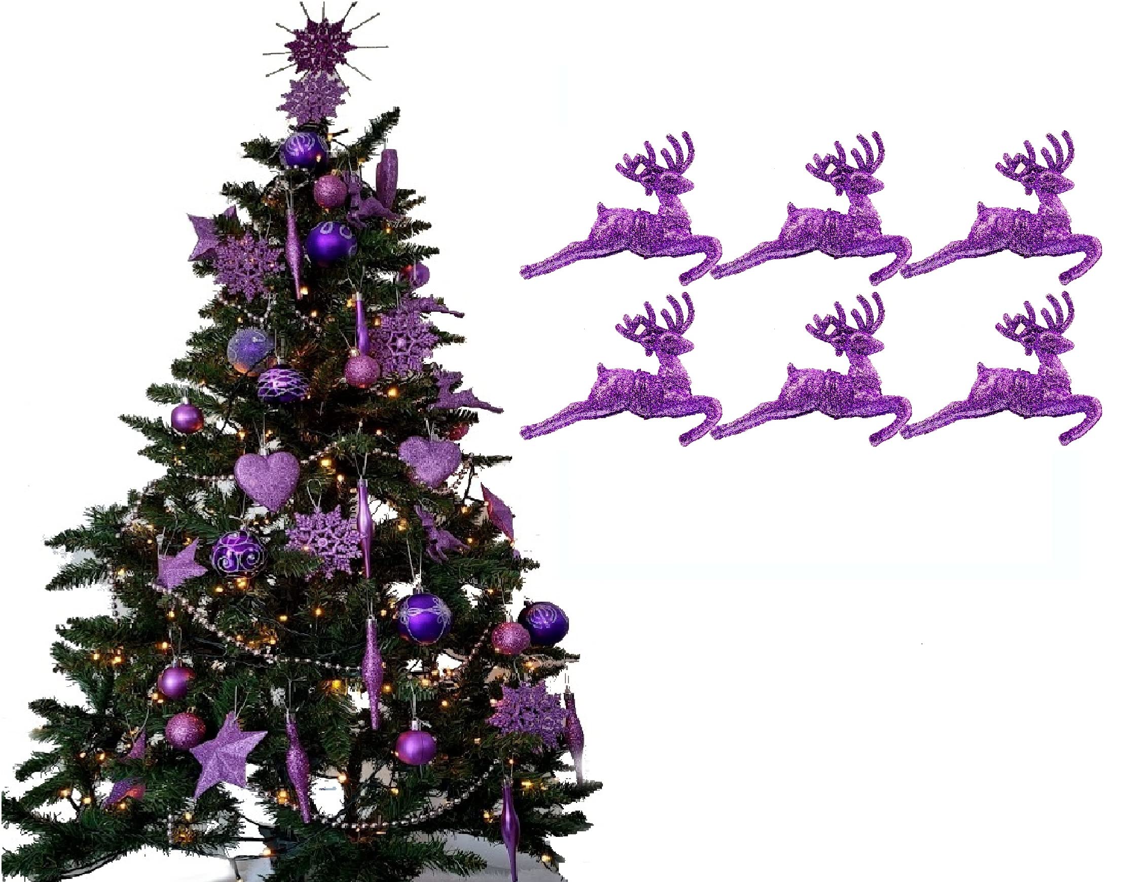 Simply Products Lilac Pack Of - Hanging Glitter Reindeer Christmas Tree Decorations - 2.2Cm X 9.5Cm (Lilac) Size 6