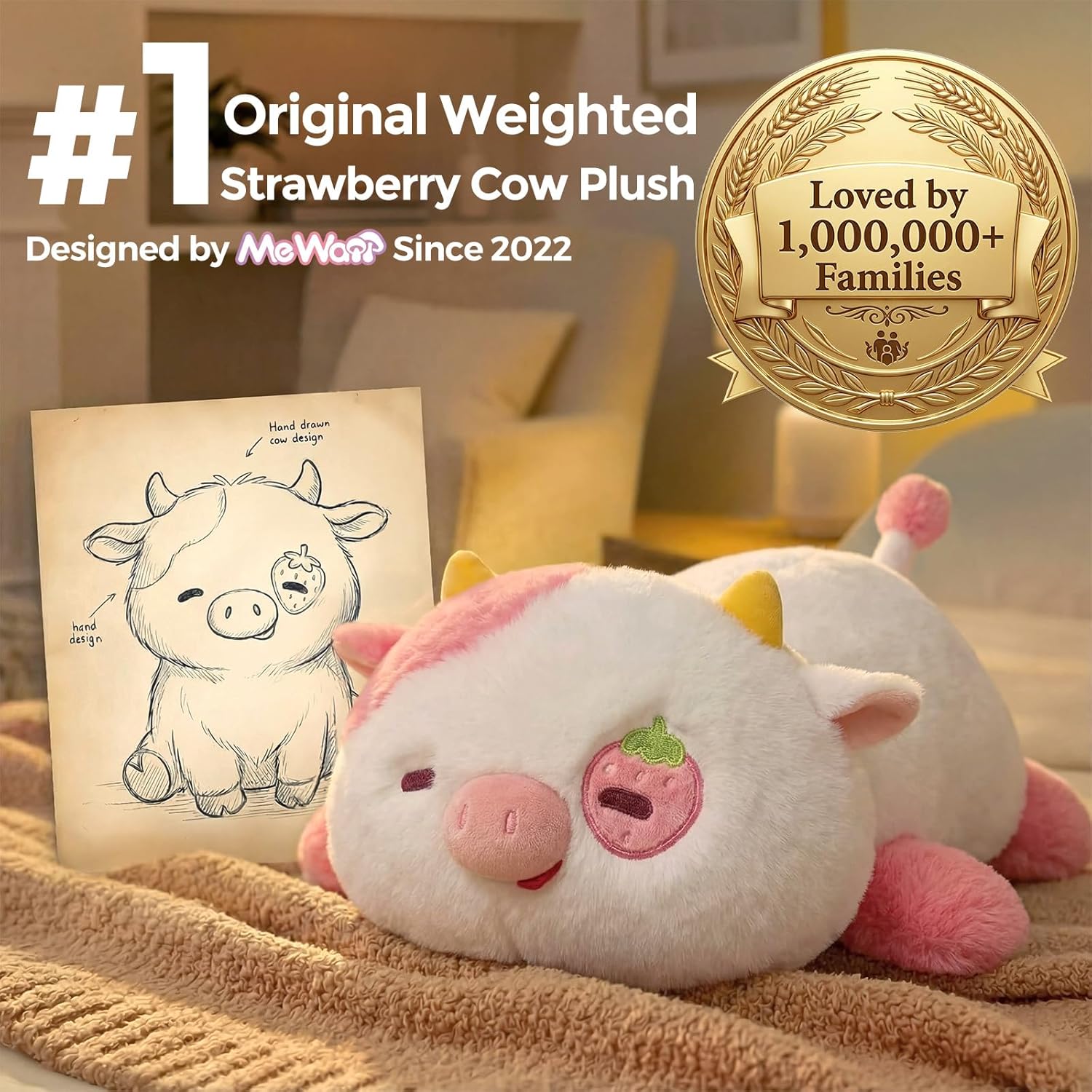 Weighted Stuffed Animals 4.0 Lbs – Weighted Strawberry Cow Plush, Weighted Plush Animals for Kids, Cow Weighted Pillow, Birthday Gifts for Women, Girls and Males (23 inch) - Image 2