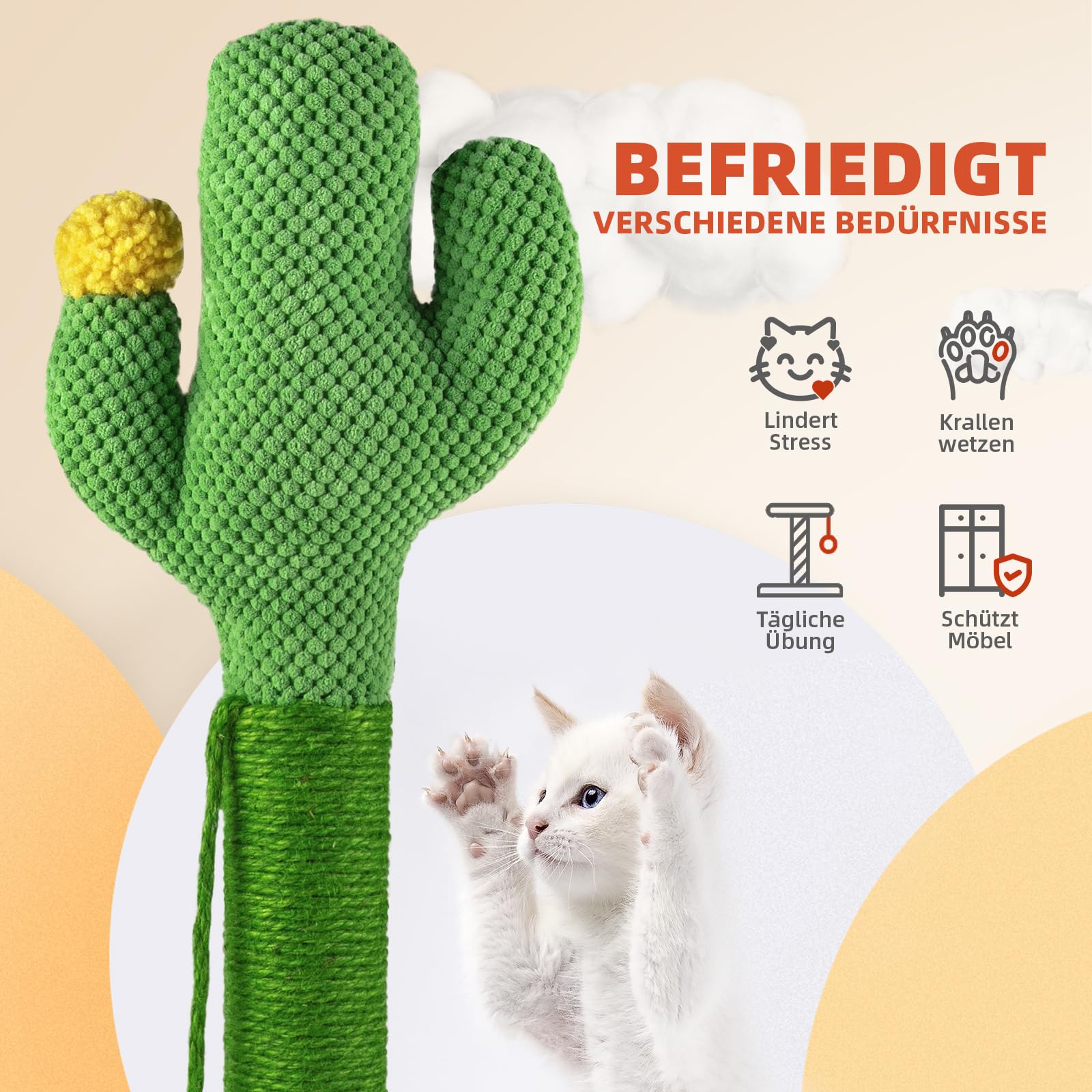 Mora Pets Tiragraffi cactus per gatti adulti colonne tiragraffii albero per gatti grandi e piccolo palo in naturali sisal 57.9 x 33 cm (H x Ø)