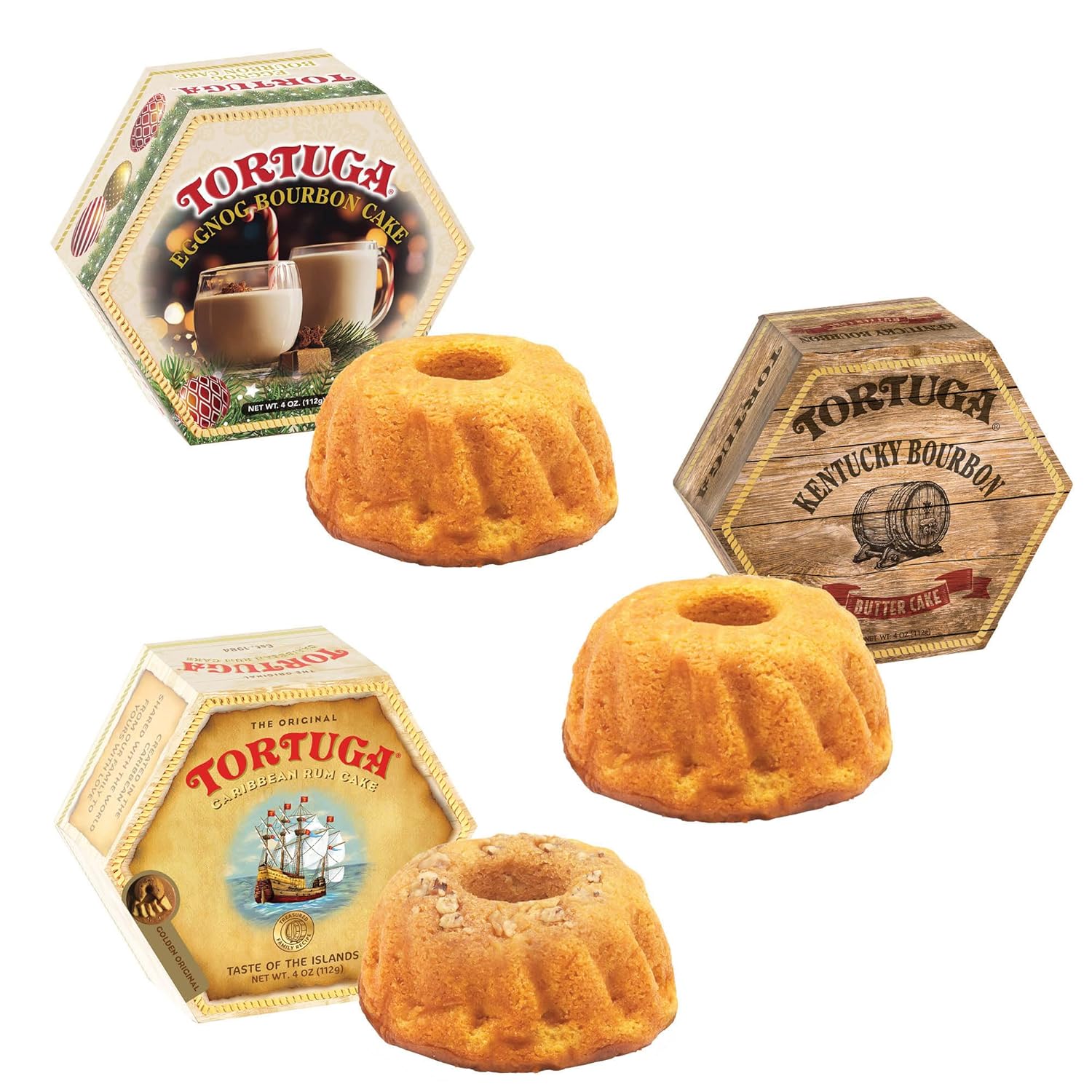 Tortuga Caribbean Eggnog Bourbon & Kentucky Bourbon Cake – Ultimate Holiday Bundle (3-Pack, 4oz) - Decadent Collection of Festive Flavors for Christmas