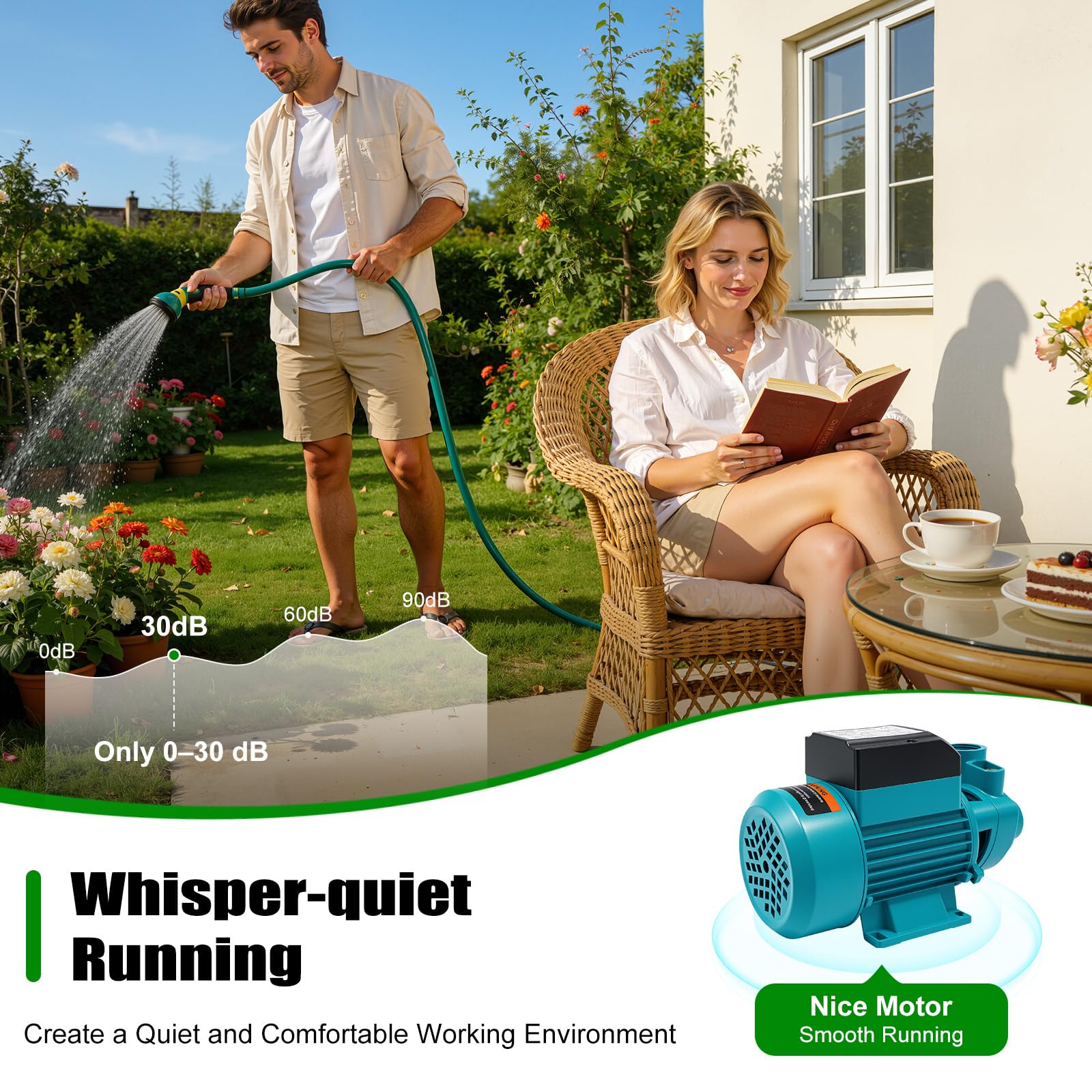Gartenpumpe 370W 220V, Geräuscharmer Druckerhöhungspumpe 2000 l/h, 38 m Förderhöhe Hauswasserwerk pumpe Bewässerungspumpe Elektropumpe