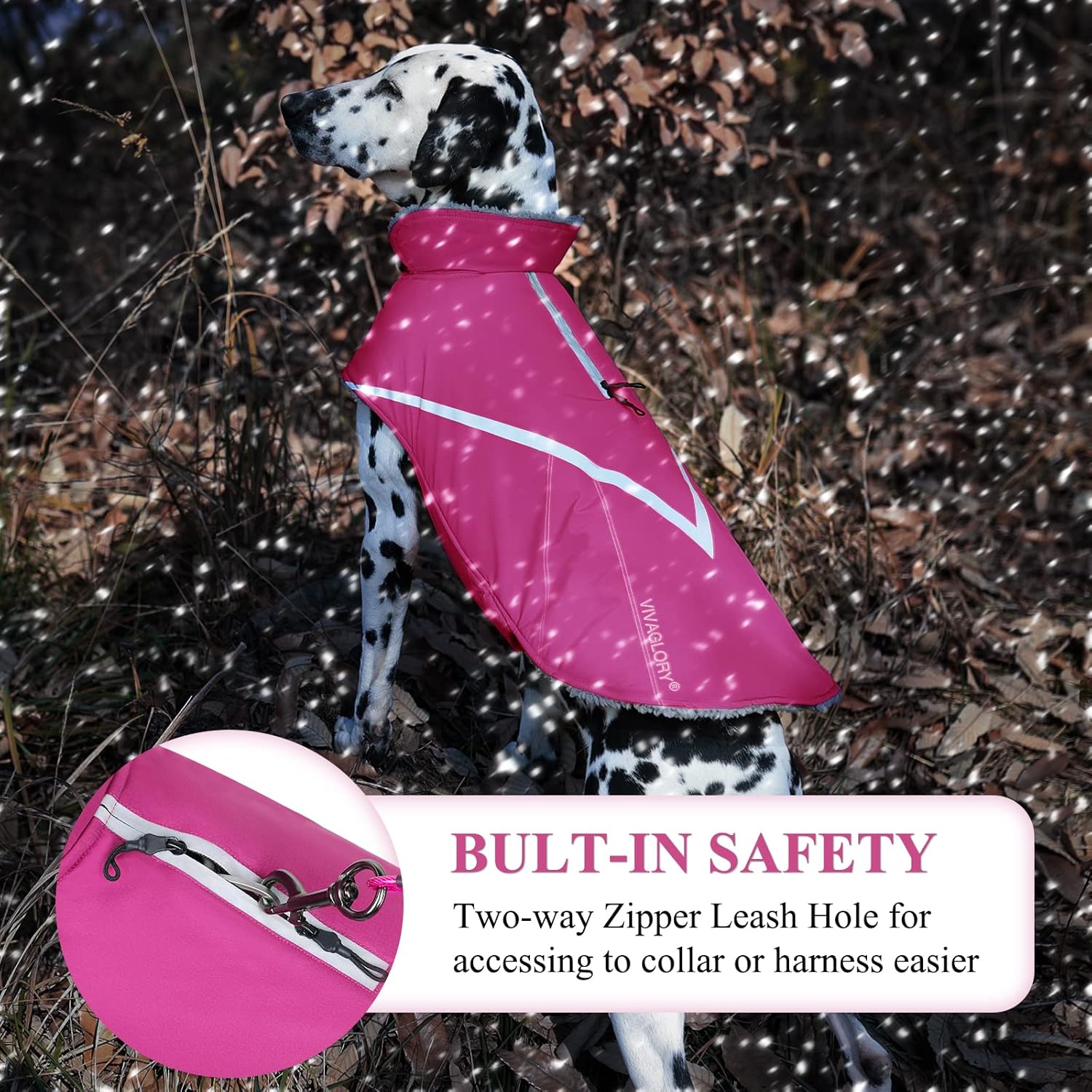 VIVAGLORY Snowrap Dog Coat, Jacket with Harness Hole, Dog Coat for Winter & Cold Weather, Fluffy Warm Fleece Lined Reflective Water Resistant for Puppy, S, Fuchsia - Image 4