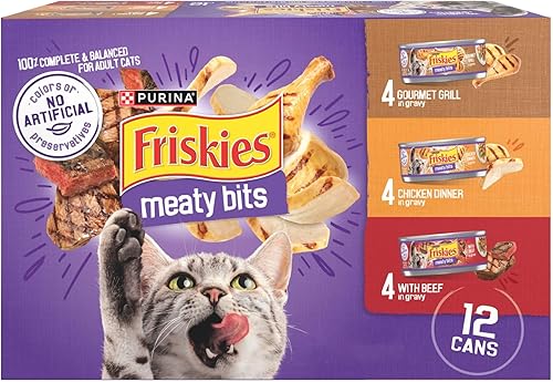 Purina Friskies - Meaty Bits - Alimento húmedo en salsa para gatos. (2 paquetes de 12) latas de 5.5 onzas