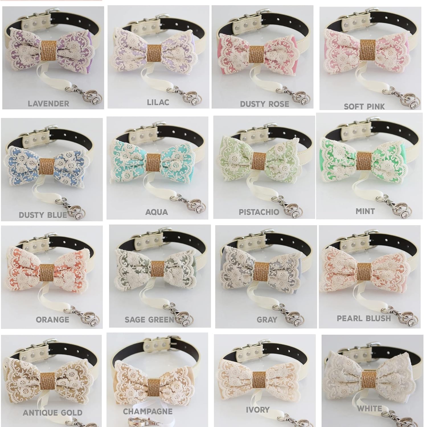 Lace Gray Dog Bow Tie collar, Dog ring bearer, Rustic, Bohemian wedding, Proposal