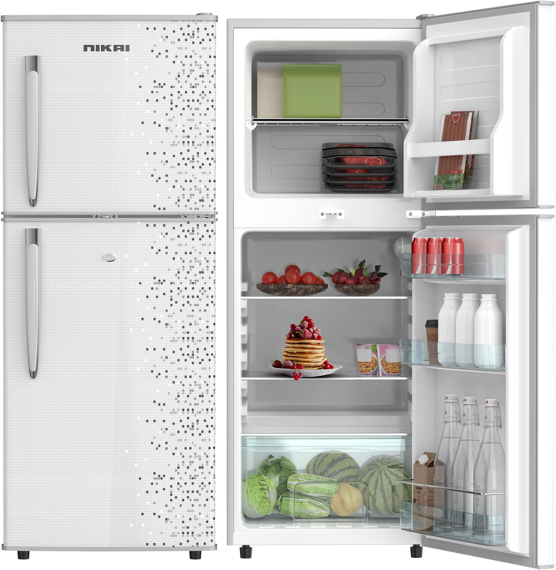 170L Gross/112L Net, Double Door Refrigerator with Vegetable Crisper & Adjustable Glass Shelves, Defrosting & Temperature Control, Ideal for Kitchen, Bedroom, Office & Hotels - NRF170DN3M Silver