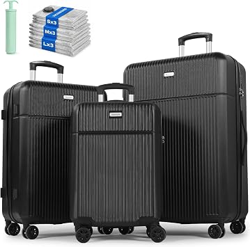 3 Piece Luggage Sets, ABS Hardshell Suitcase Set for Family Travel